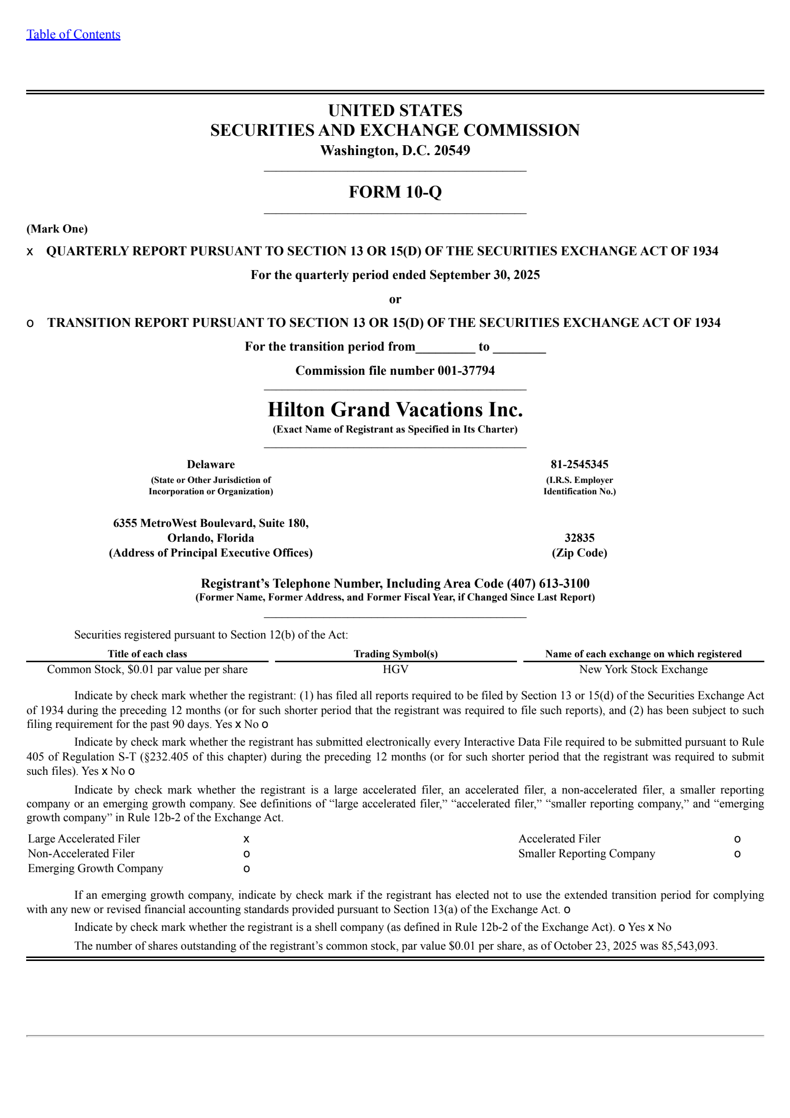 Hilton Grand Vacations' Q3 2025 Quarterly Report