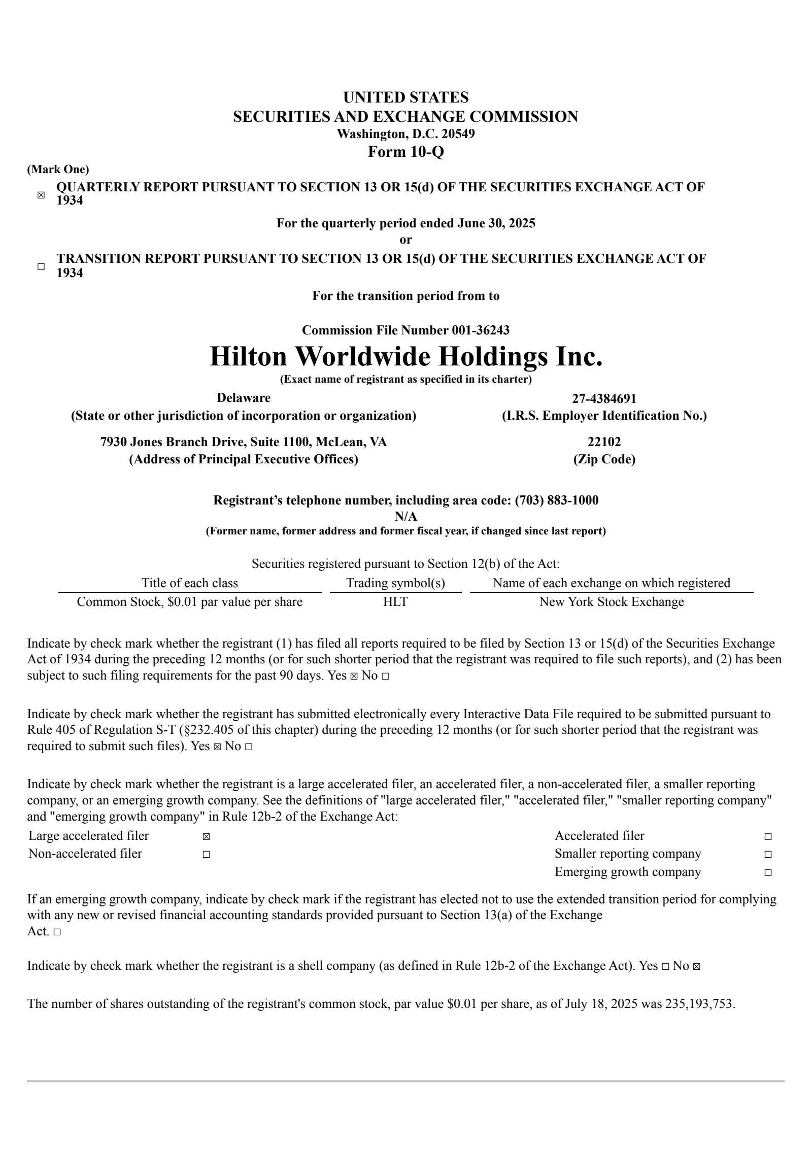 Hilton Worldwide's Q2 2025 Quarterly report