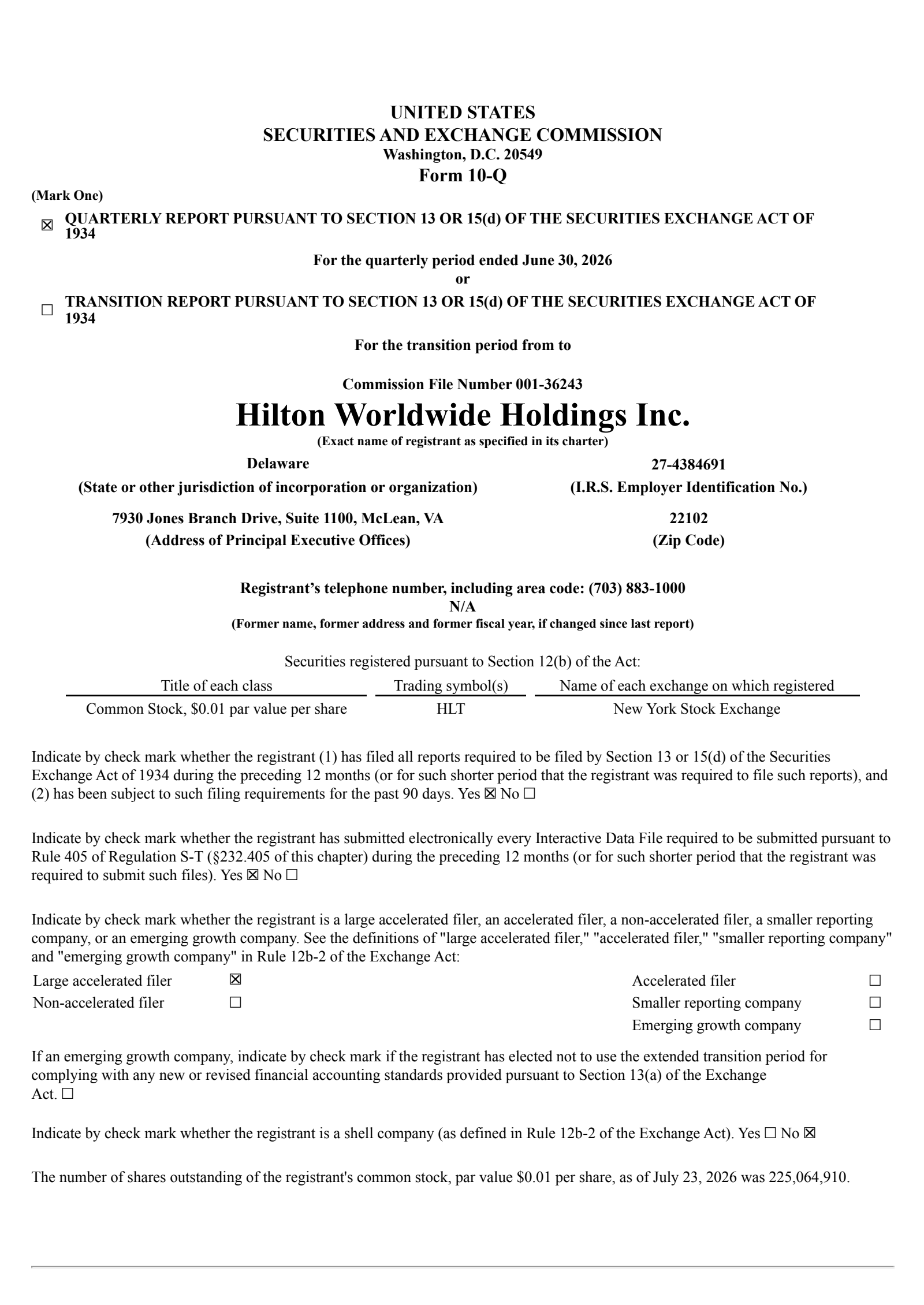 Hilton Worldwide's Q2 2026 Quarterly report