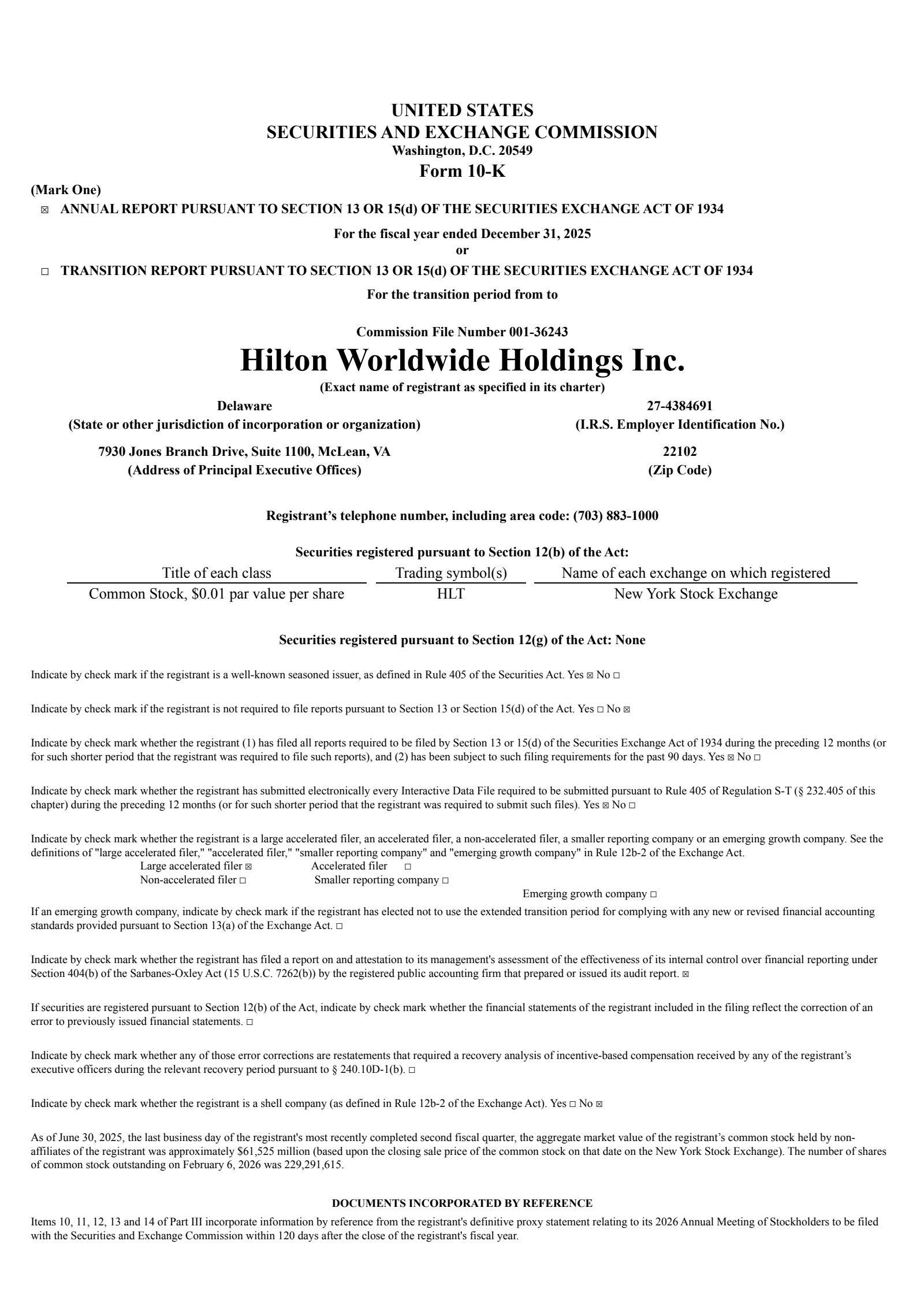 Hilton Worldwide's Q4 2025 Annual report