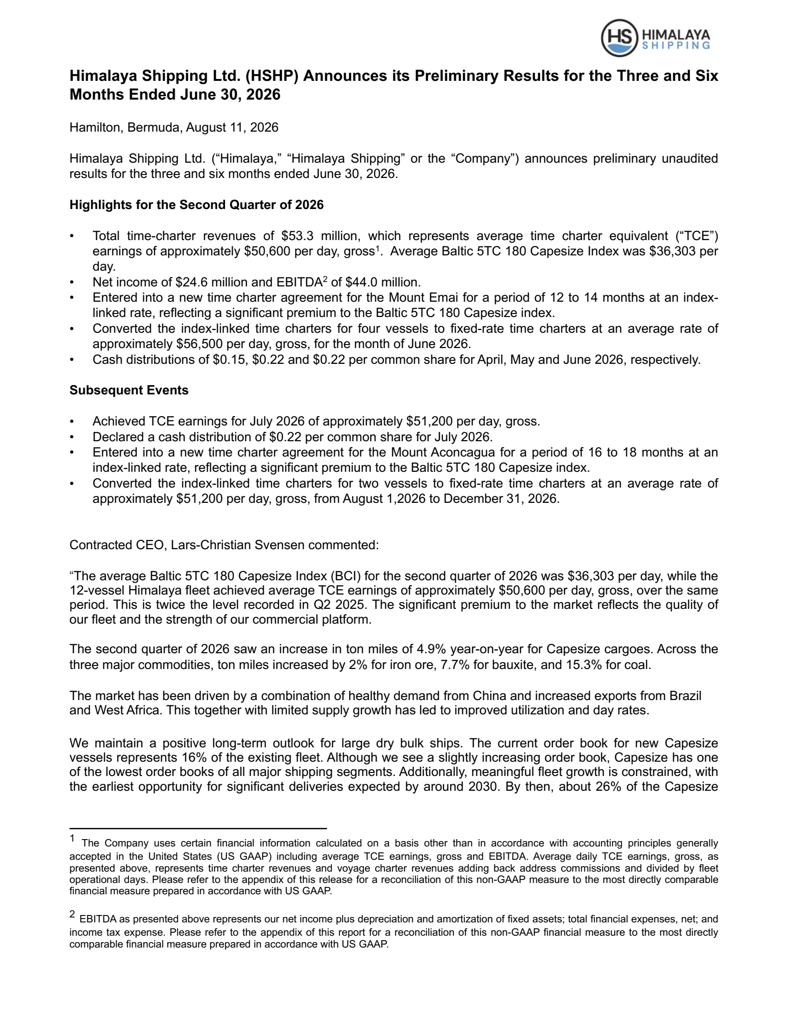 Himalaya Shipping's Q2 2026 Interim report