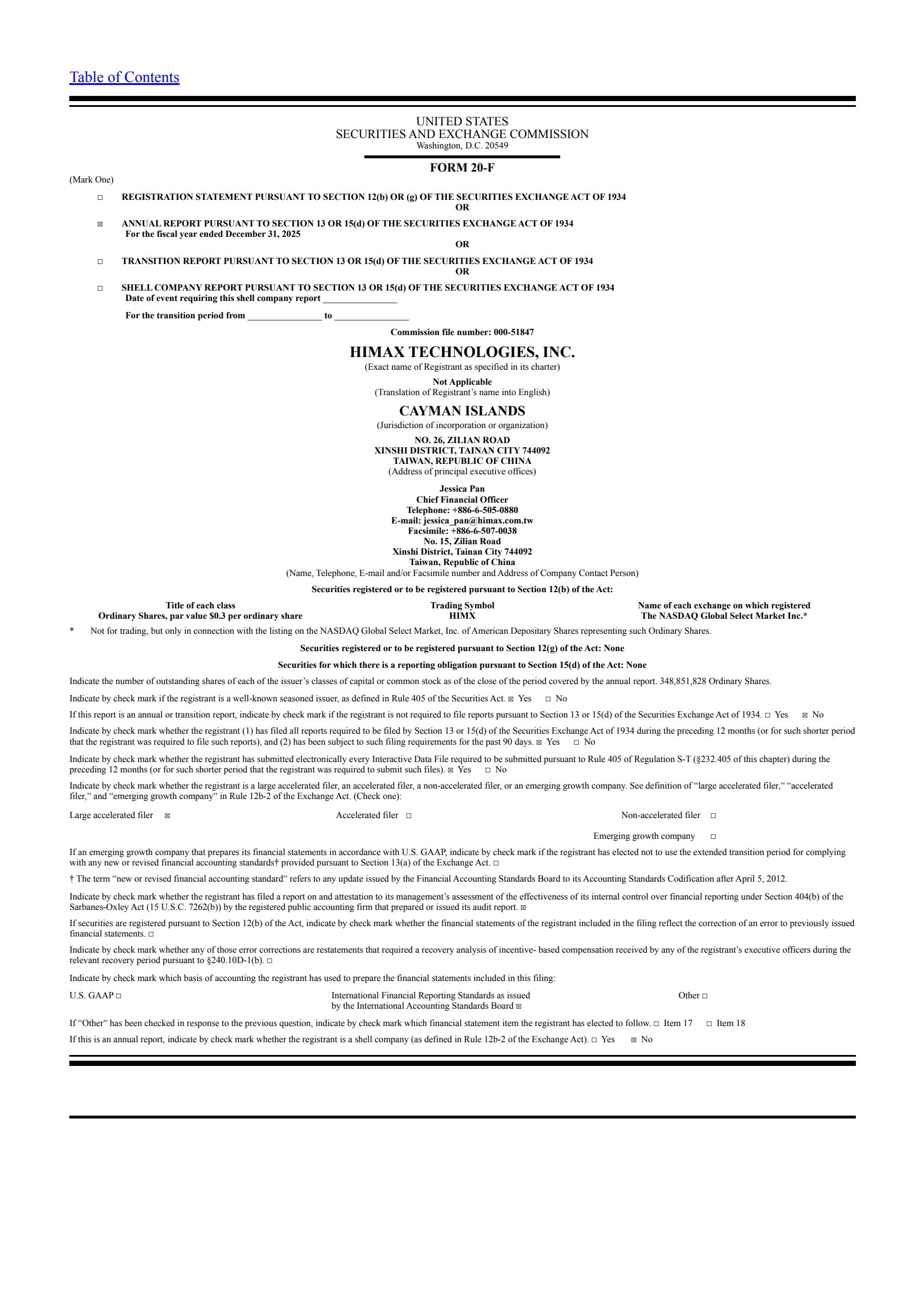 Himax Technologies' Q4 2025 Annual report