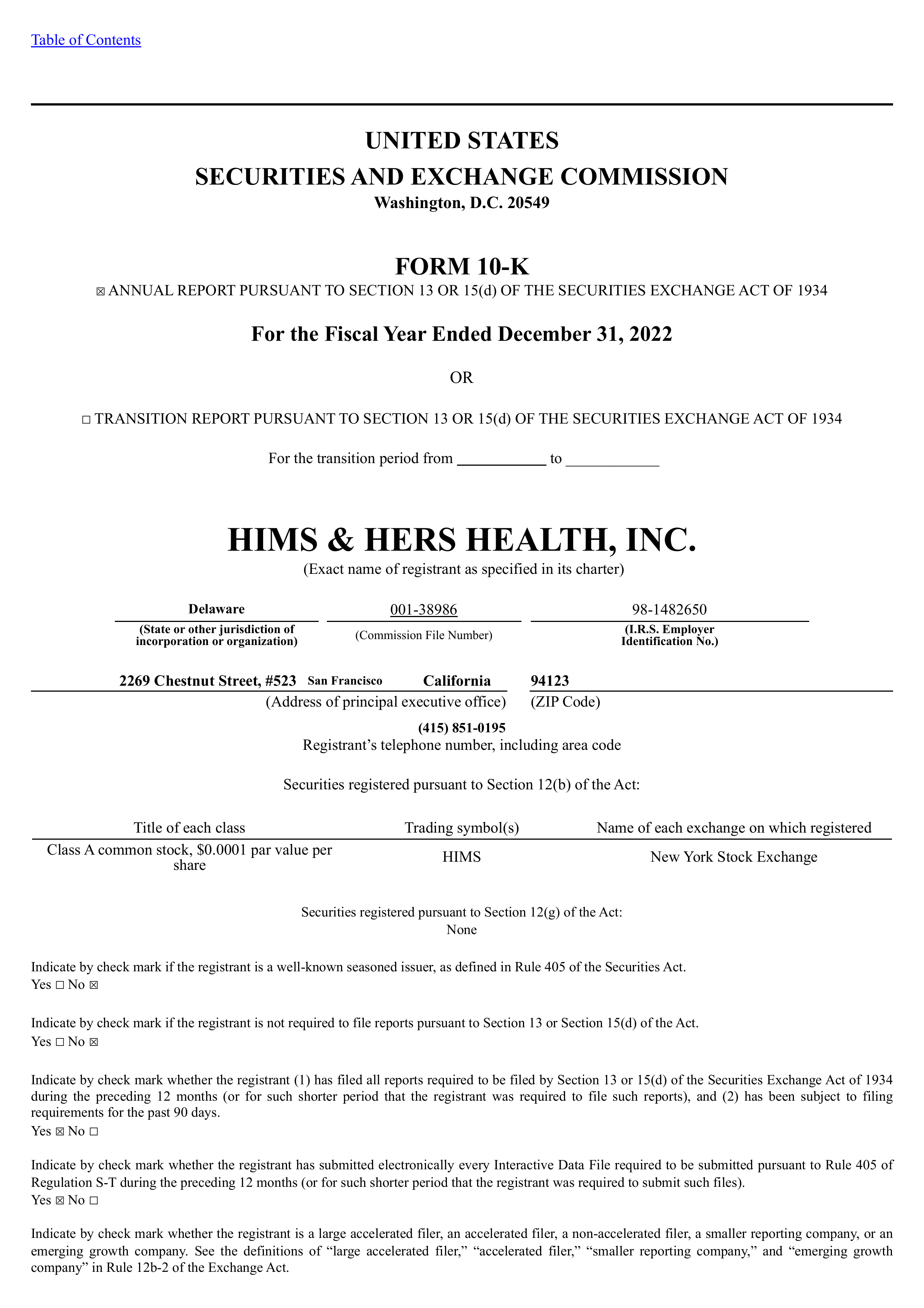 Hims & Hers Health's Q4 2022 Annual report