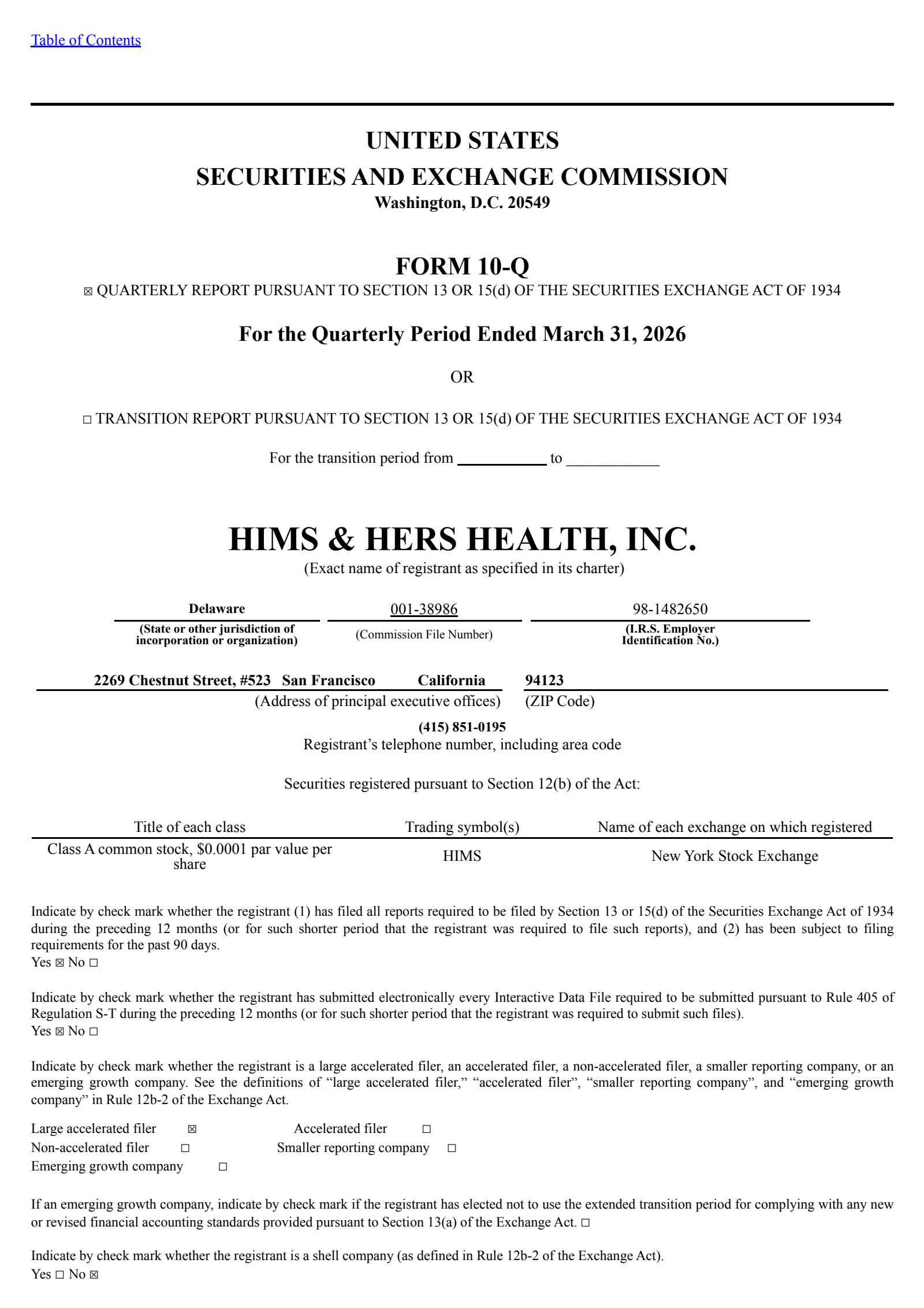 Hims & Hers Health's Q1 2026 Quarterly report