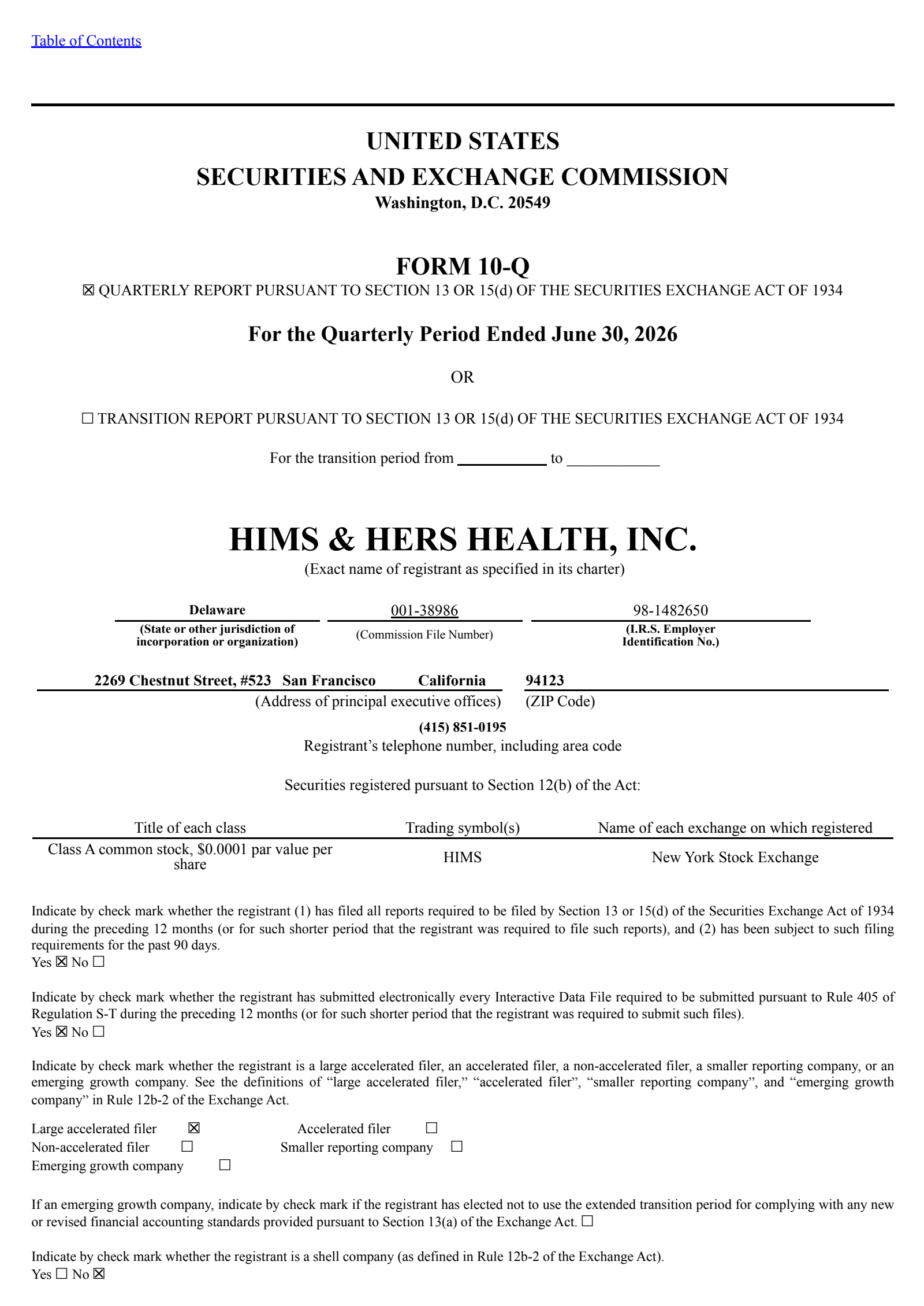 Hims & Hers Health's Q2 2026 Quarterly report