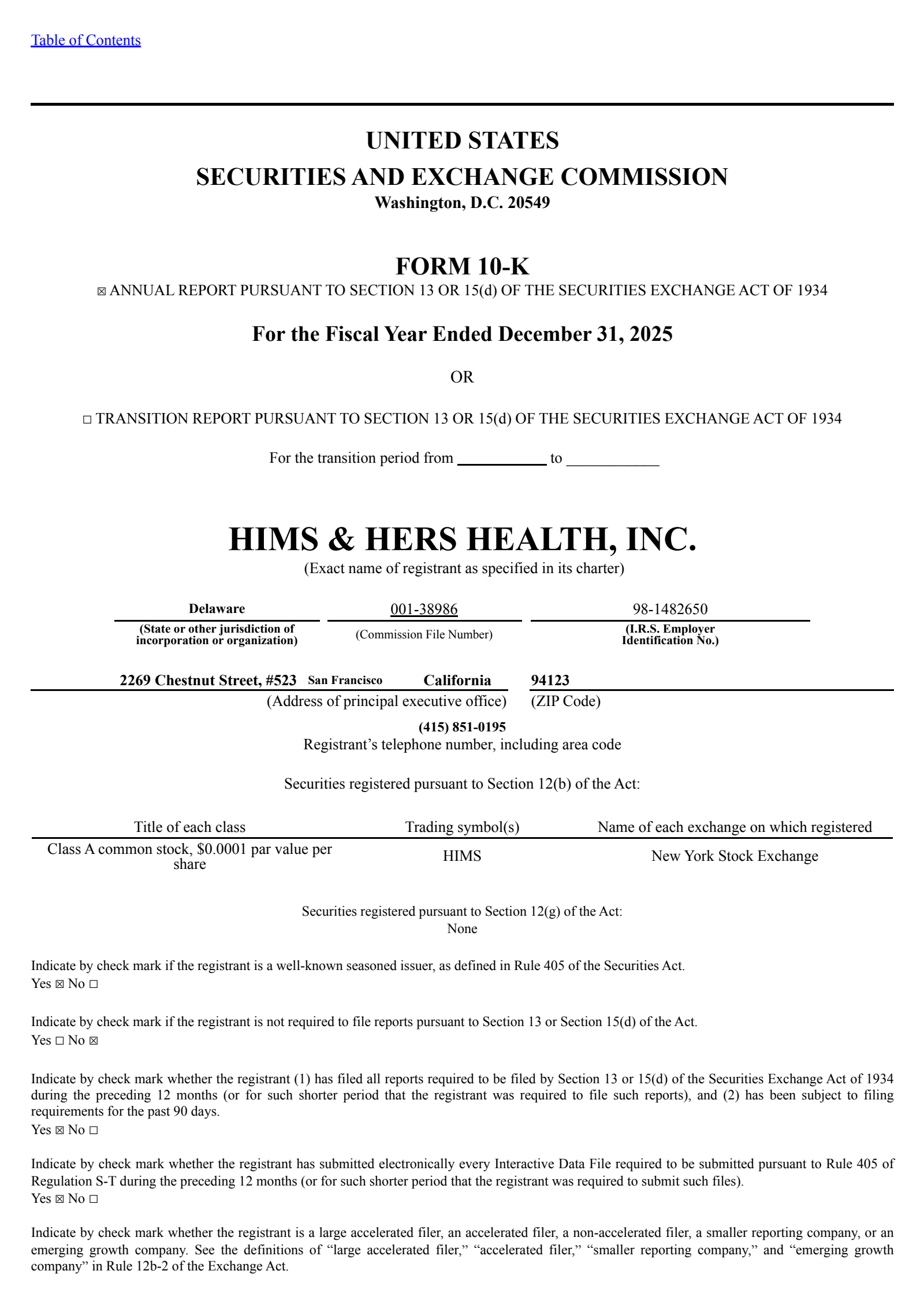 Hims & Hers Health's Q4 2025 Annual report