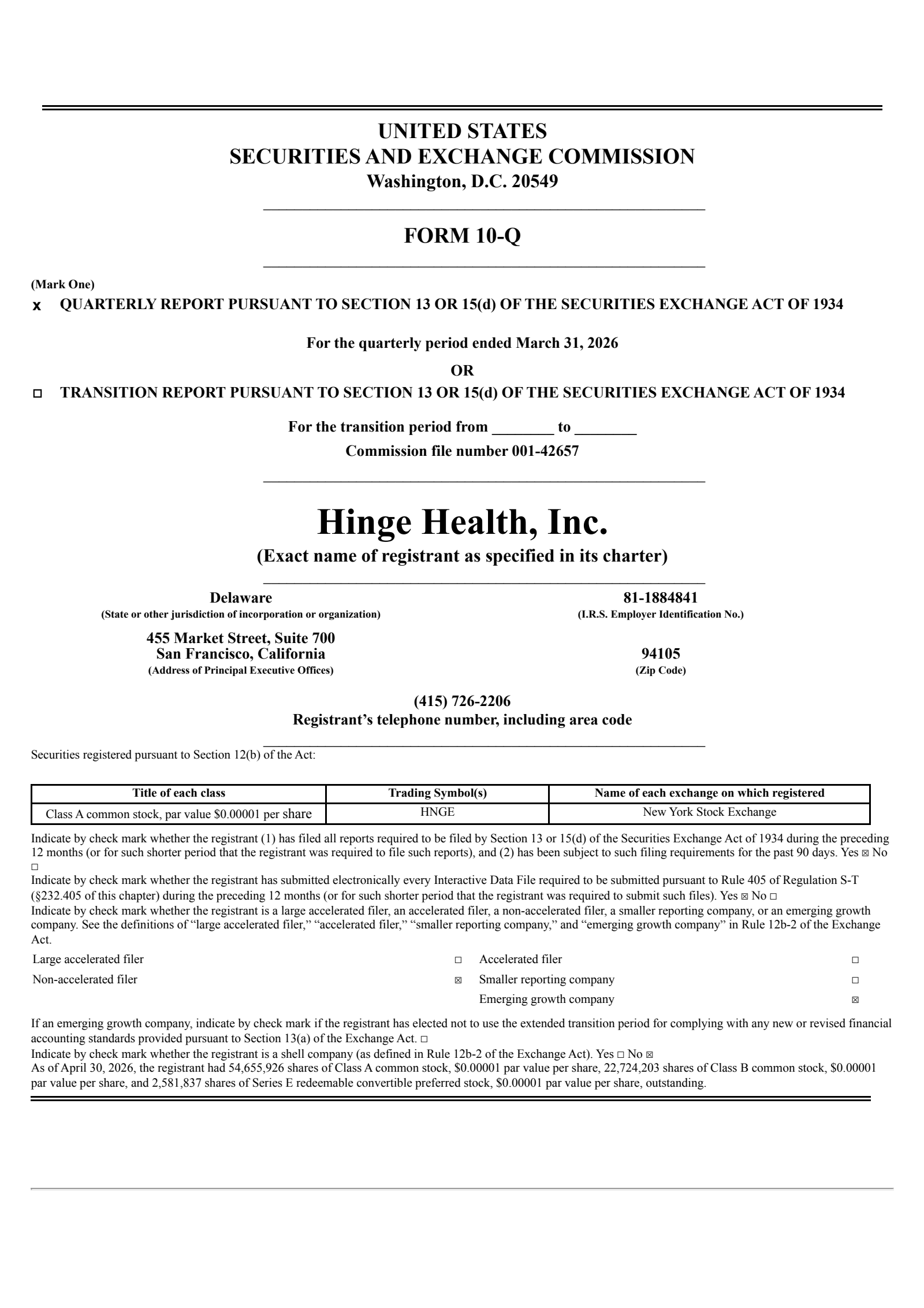 Hinge Health's Q1 2026 Quarterly report