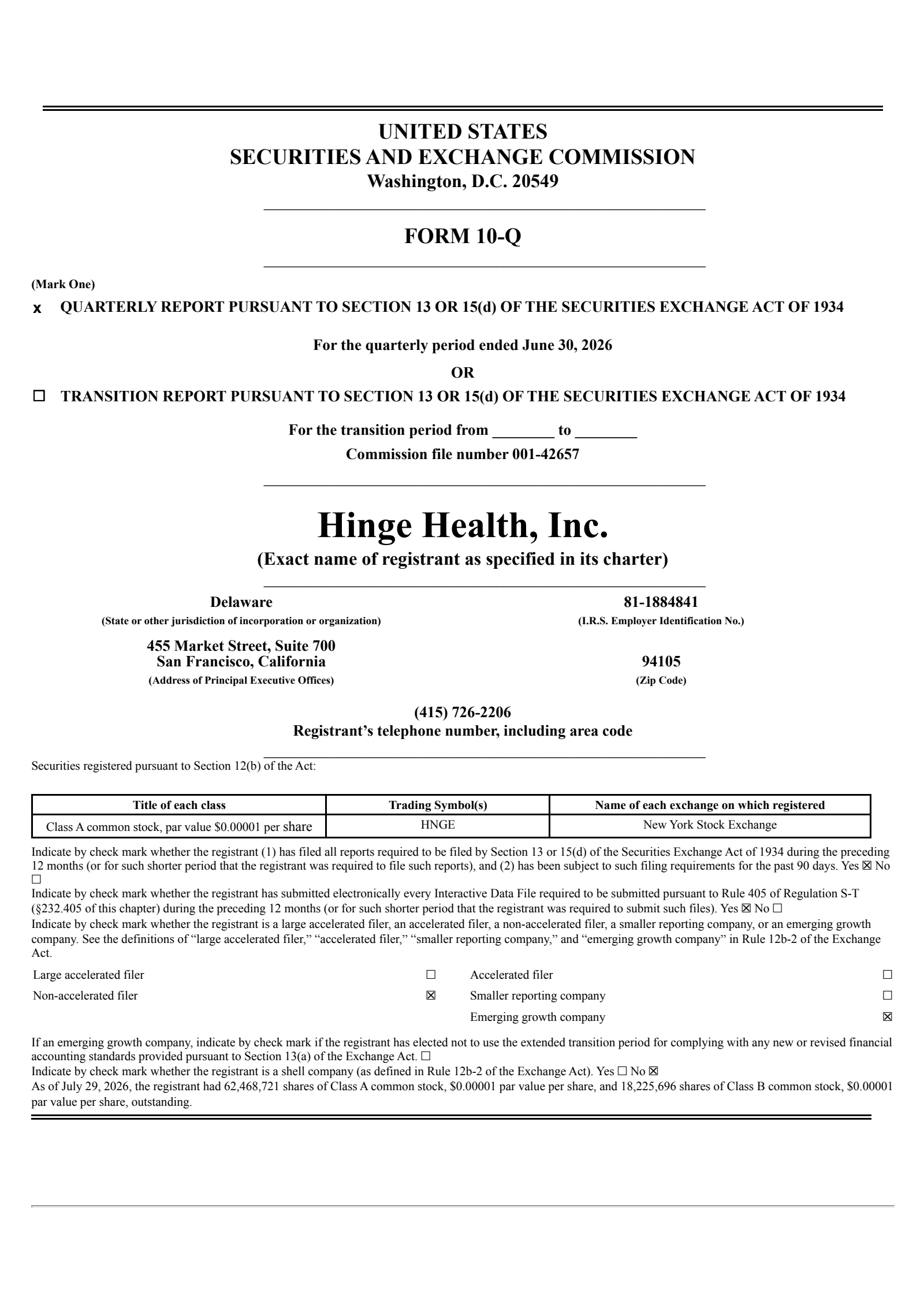 Hinge Health's Q2 2026 Quarterly report