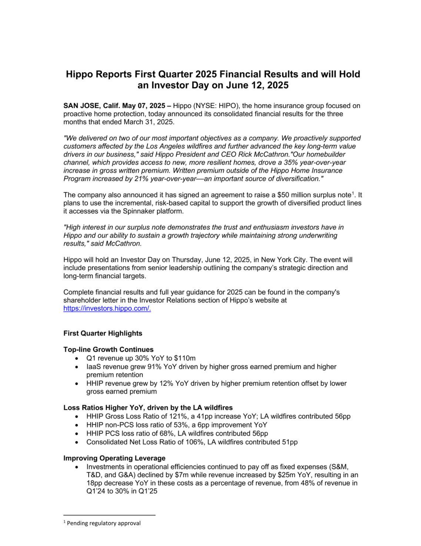 Hippo's Q1 2025 Earnings Release