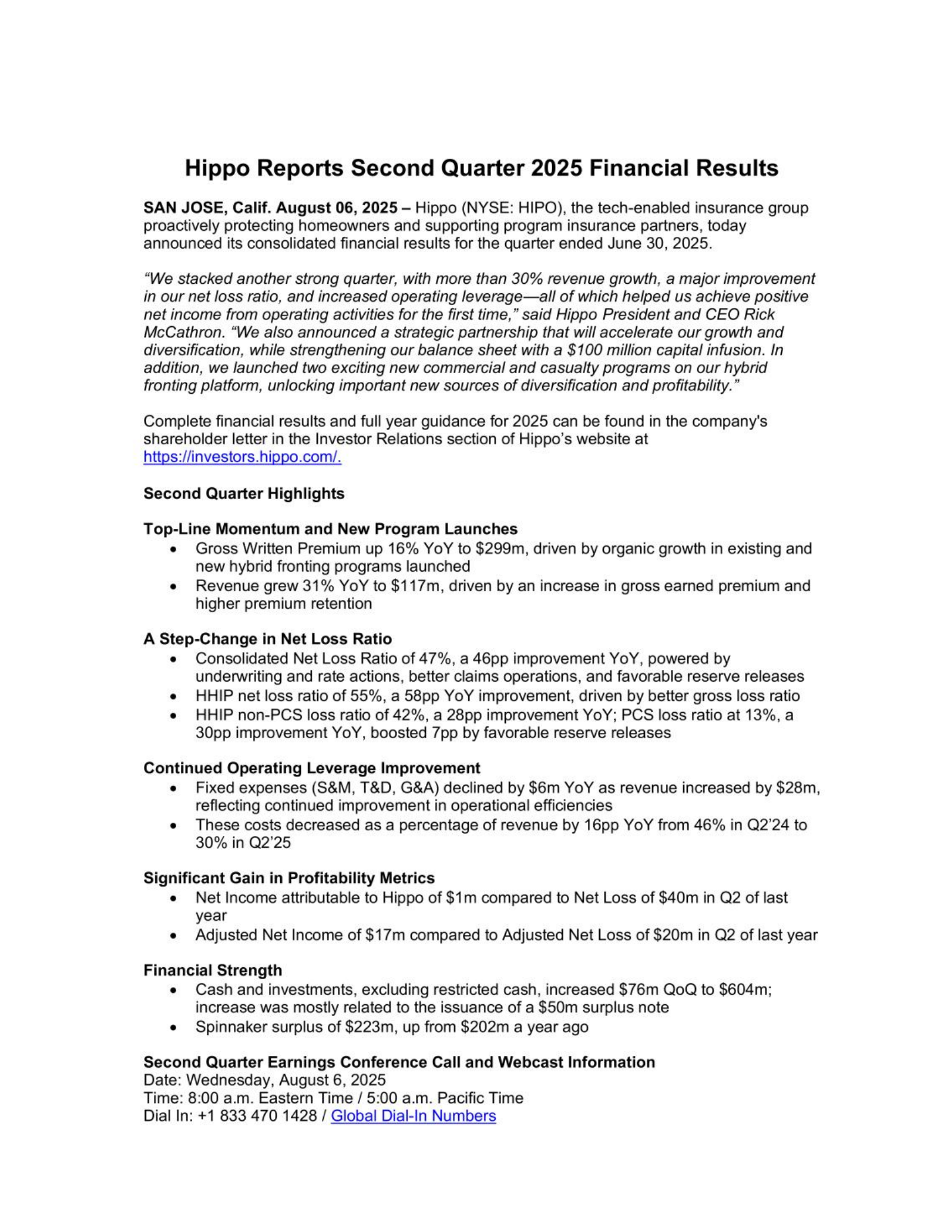 Hippo's Q2 2025 Earnings Release
