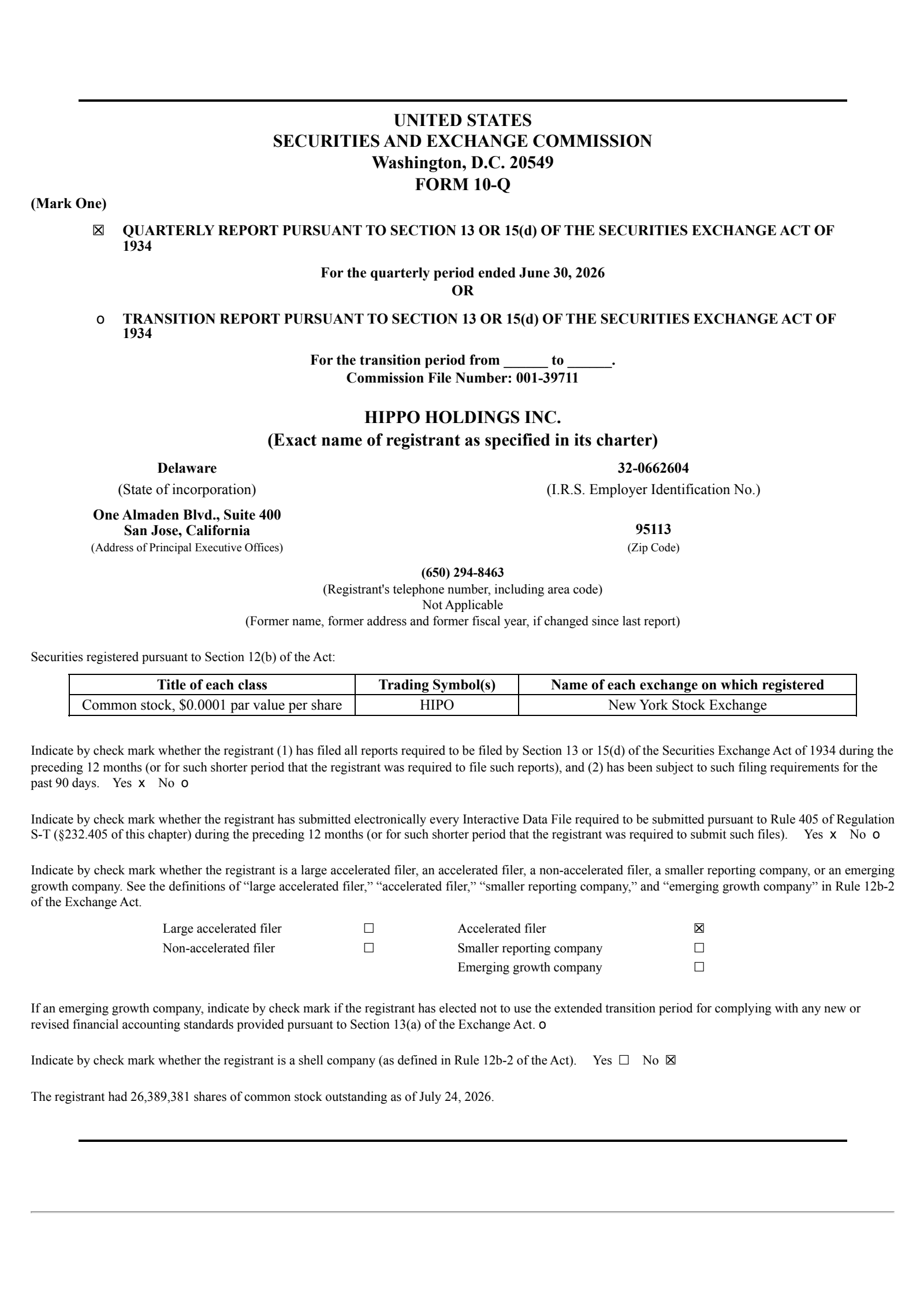 Hippo's Q2 2026 Quarterly report