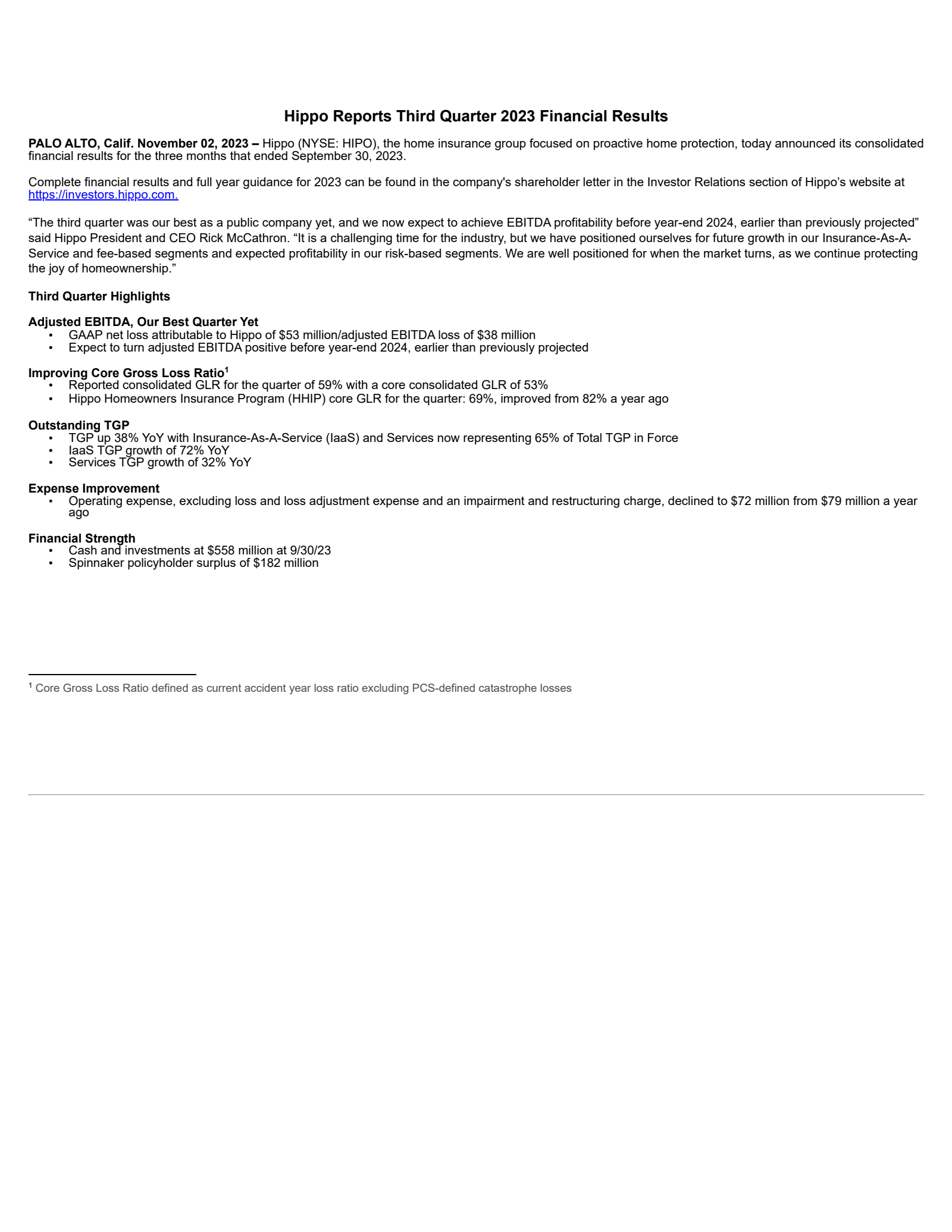 Hippo's Q3 2023 Earnings Release
