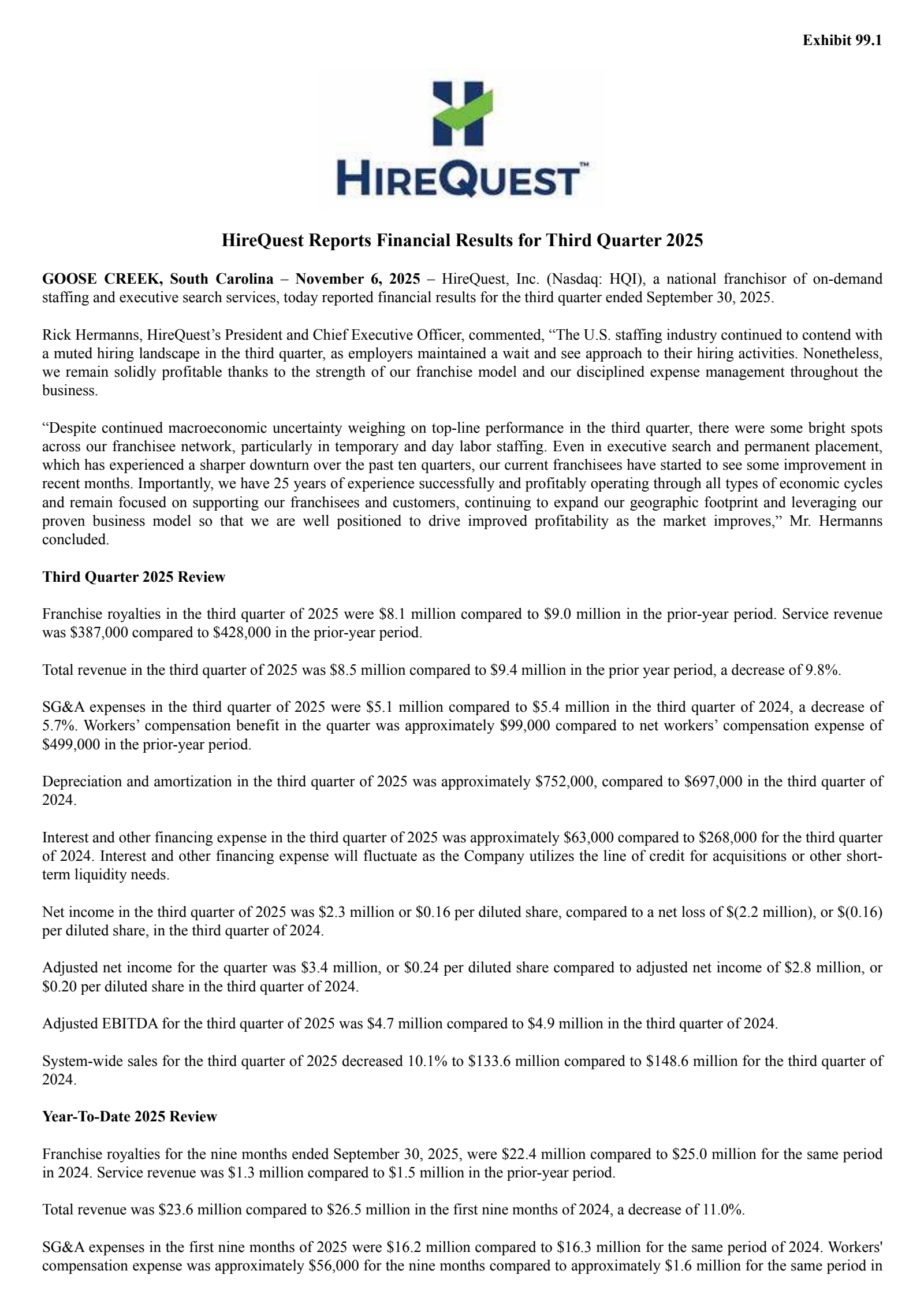 HireQuest's Q3 2025 Earnings Release