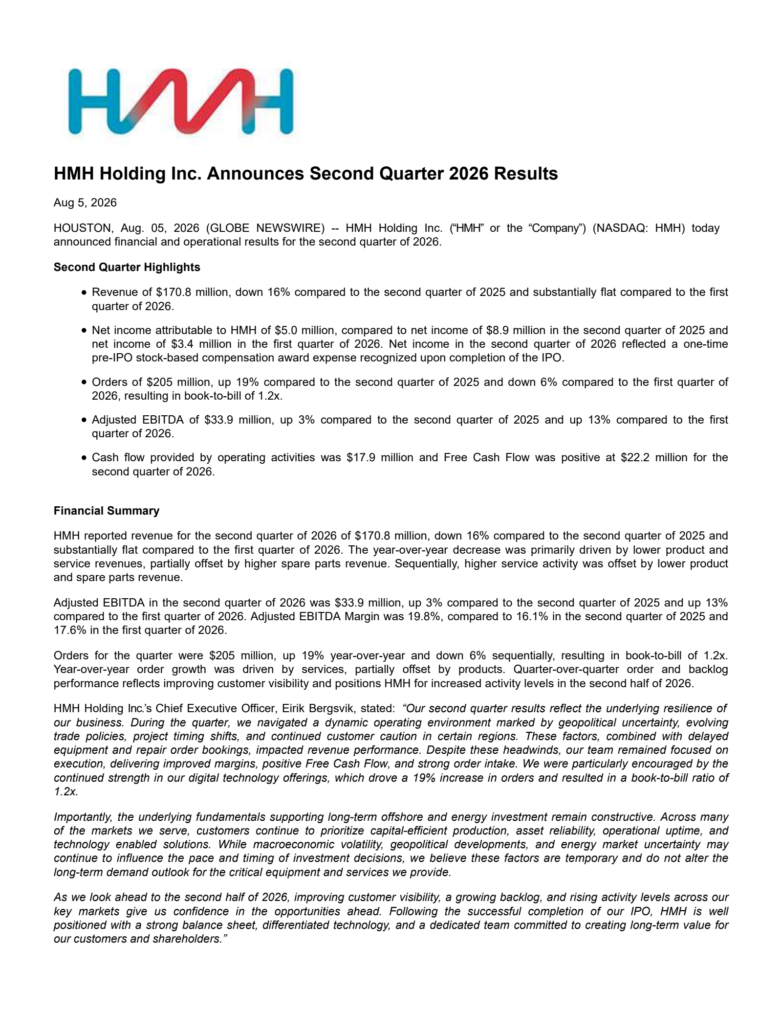 HMH's Q2 2026 Press Release