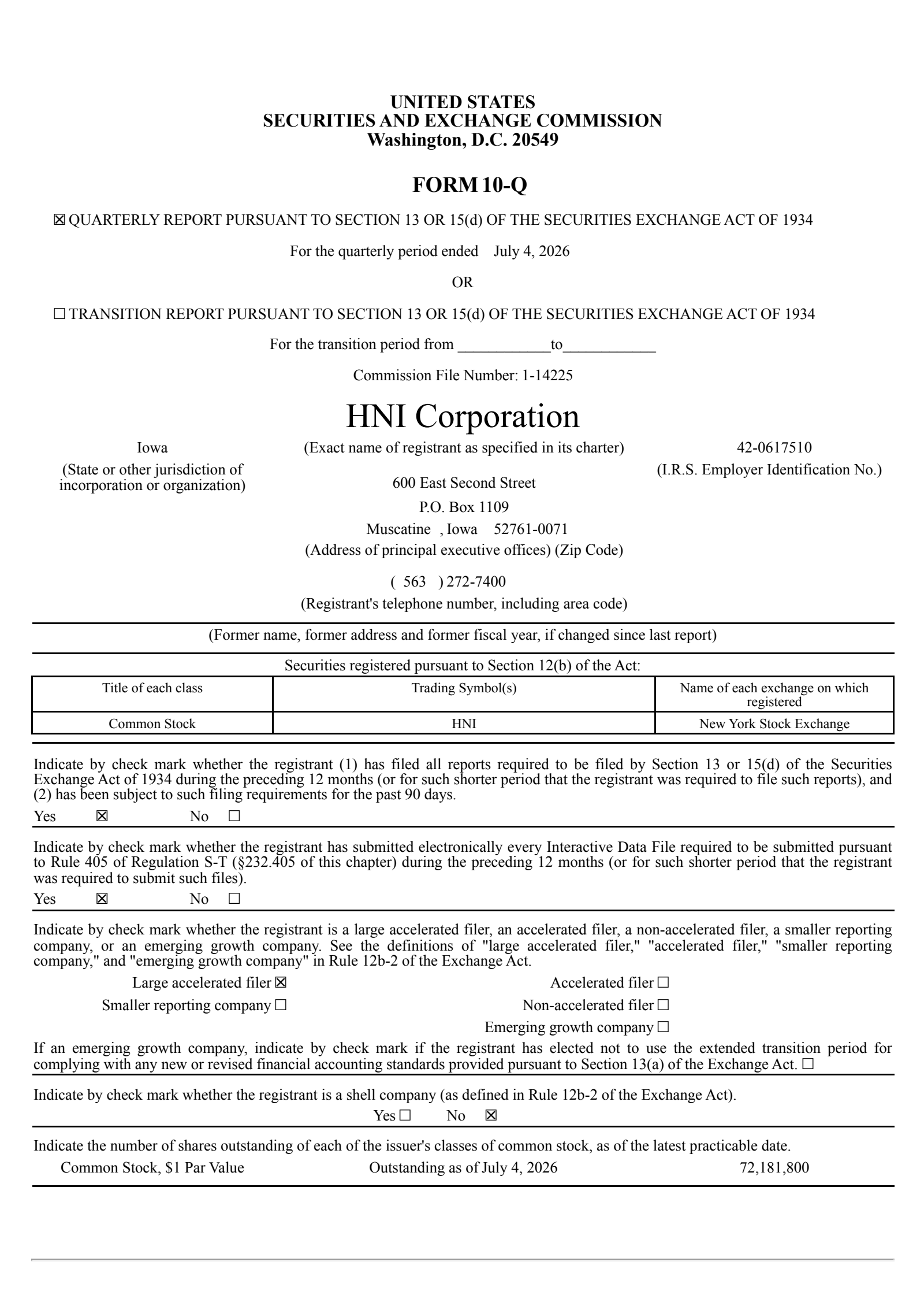 HNI's Q2 2026 Quarterly report