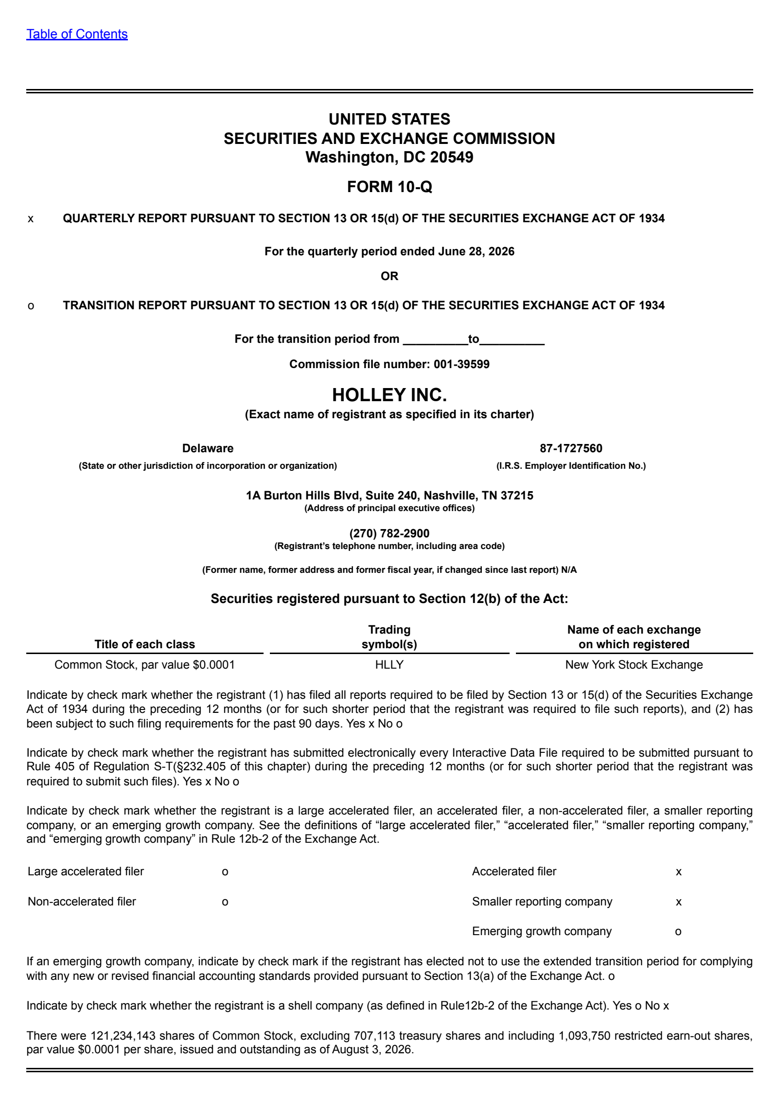 Holley's Q2 2026 Quarterly report