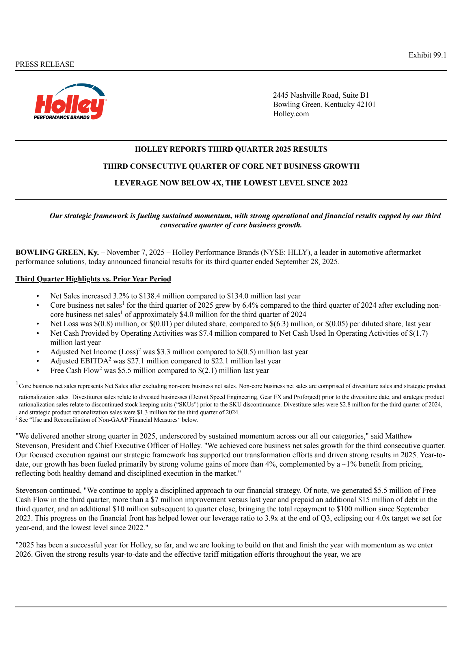 Holley's Q3 2025 Earnings Release