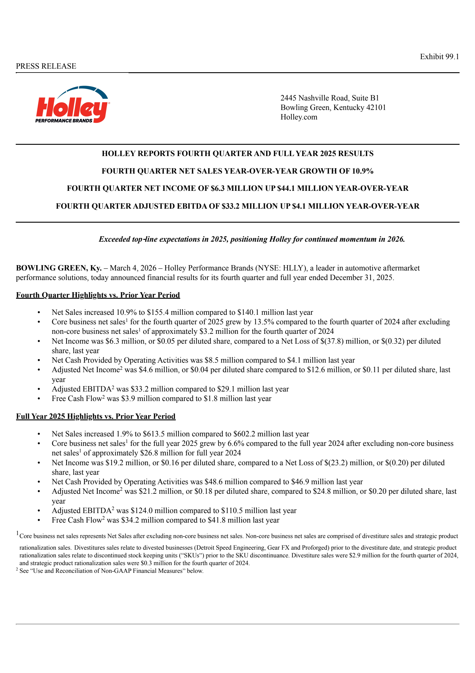Holley's Q4 2025 Press Release