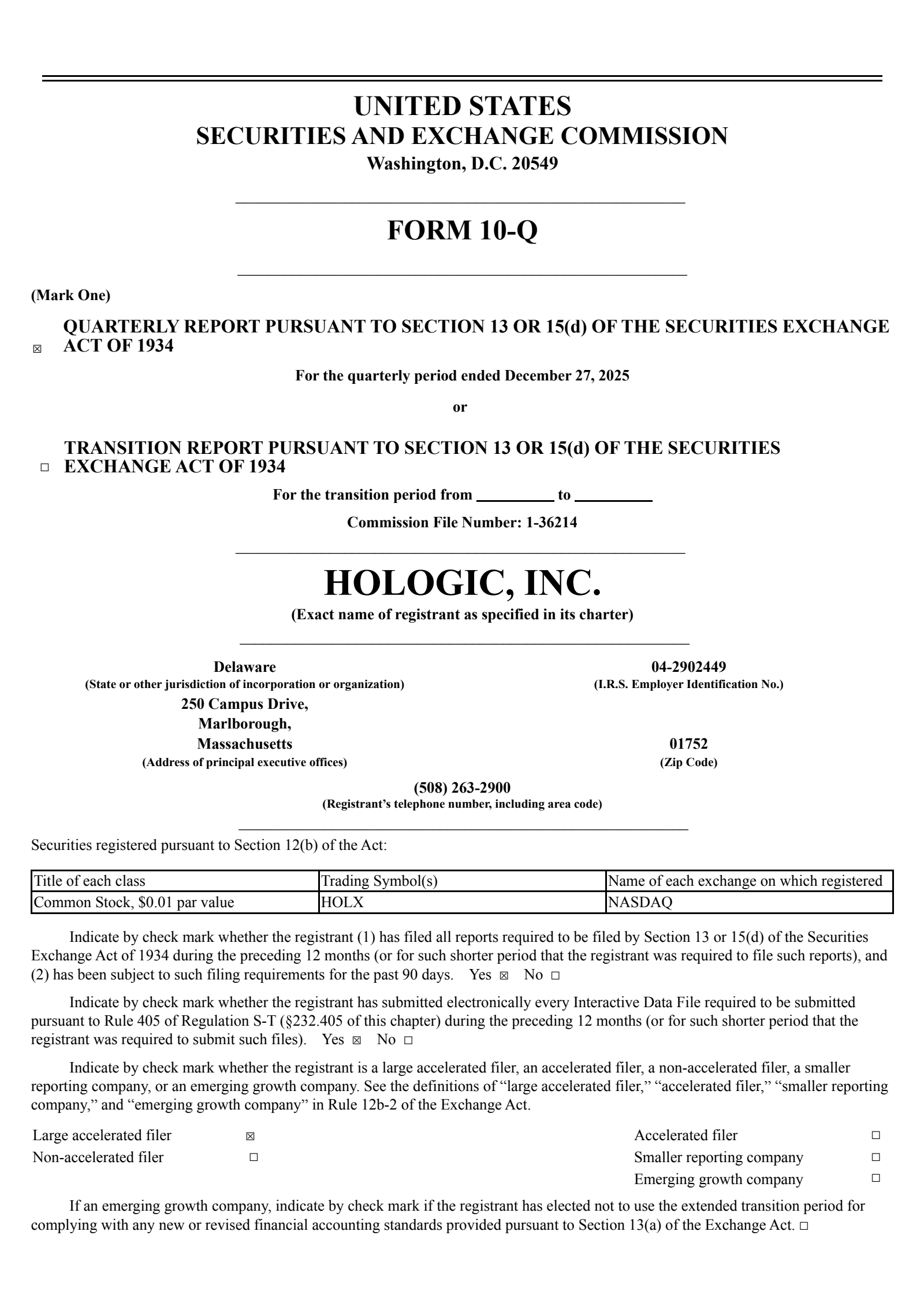 Hologic's Q1 2026 Quarterly report