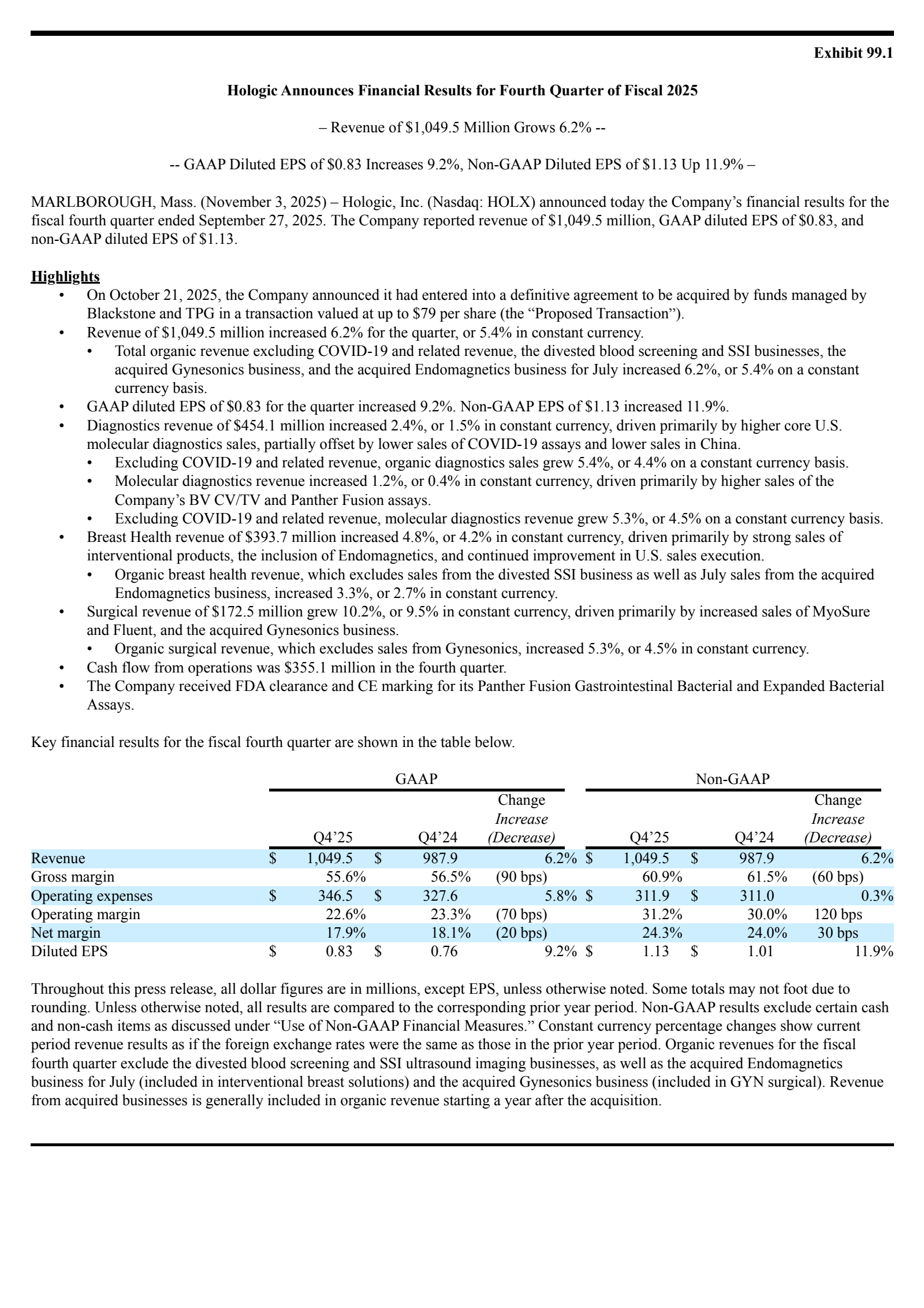 Hologic's Q4 2025 Earnings Release