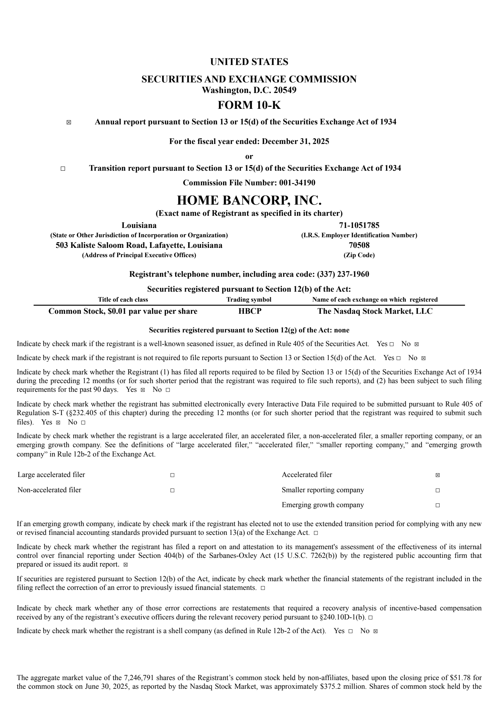 Home Bancorp's Q4 2025 Annual report
