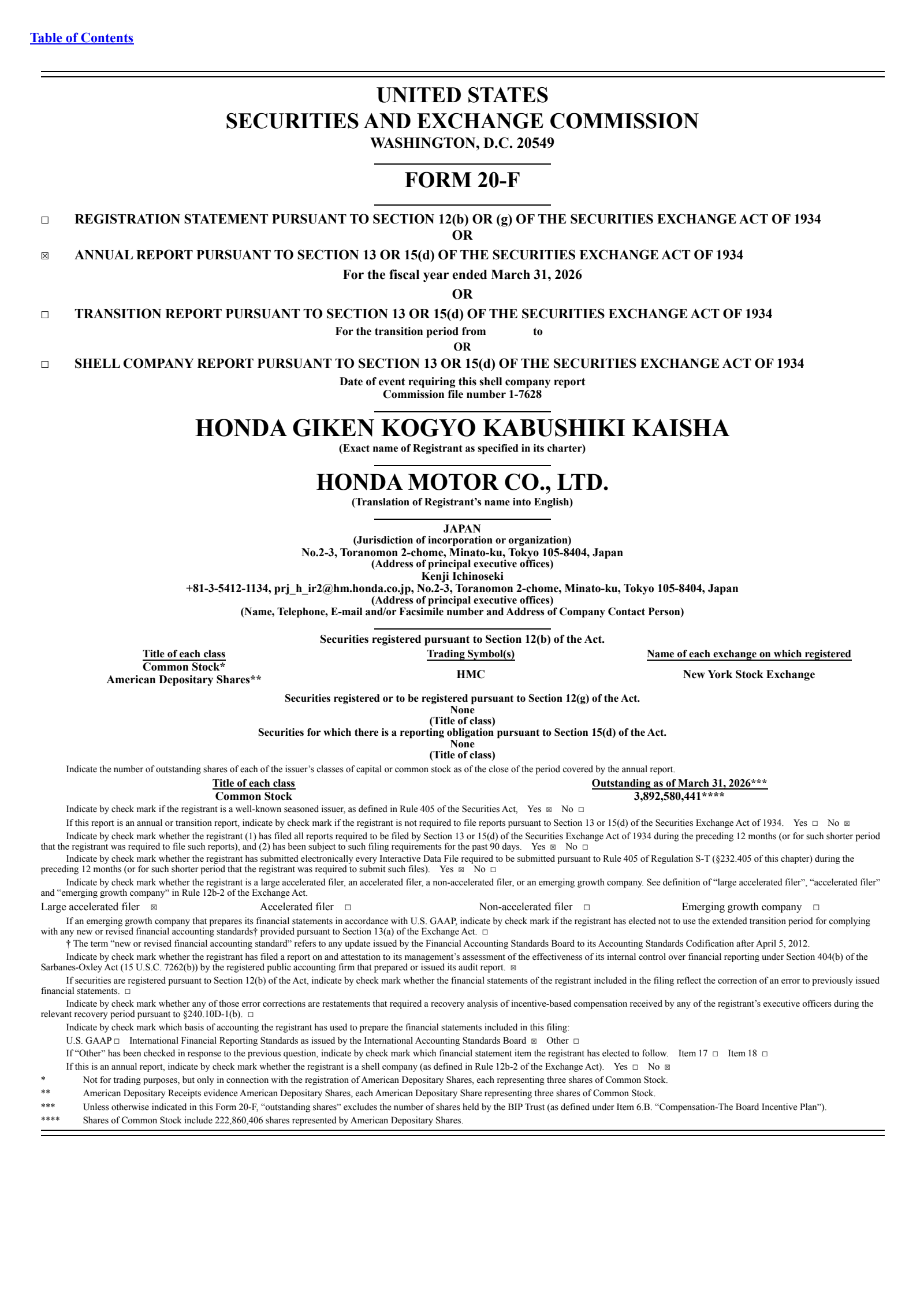 Honda Motor's Q4 2026 Annual report