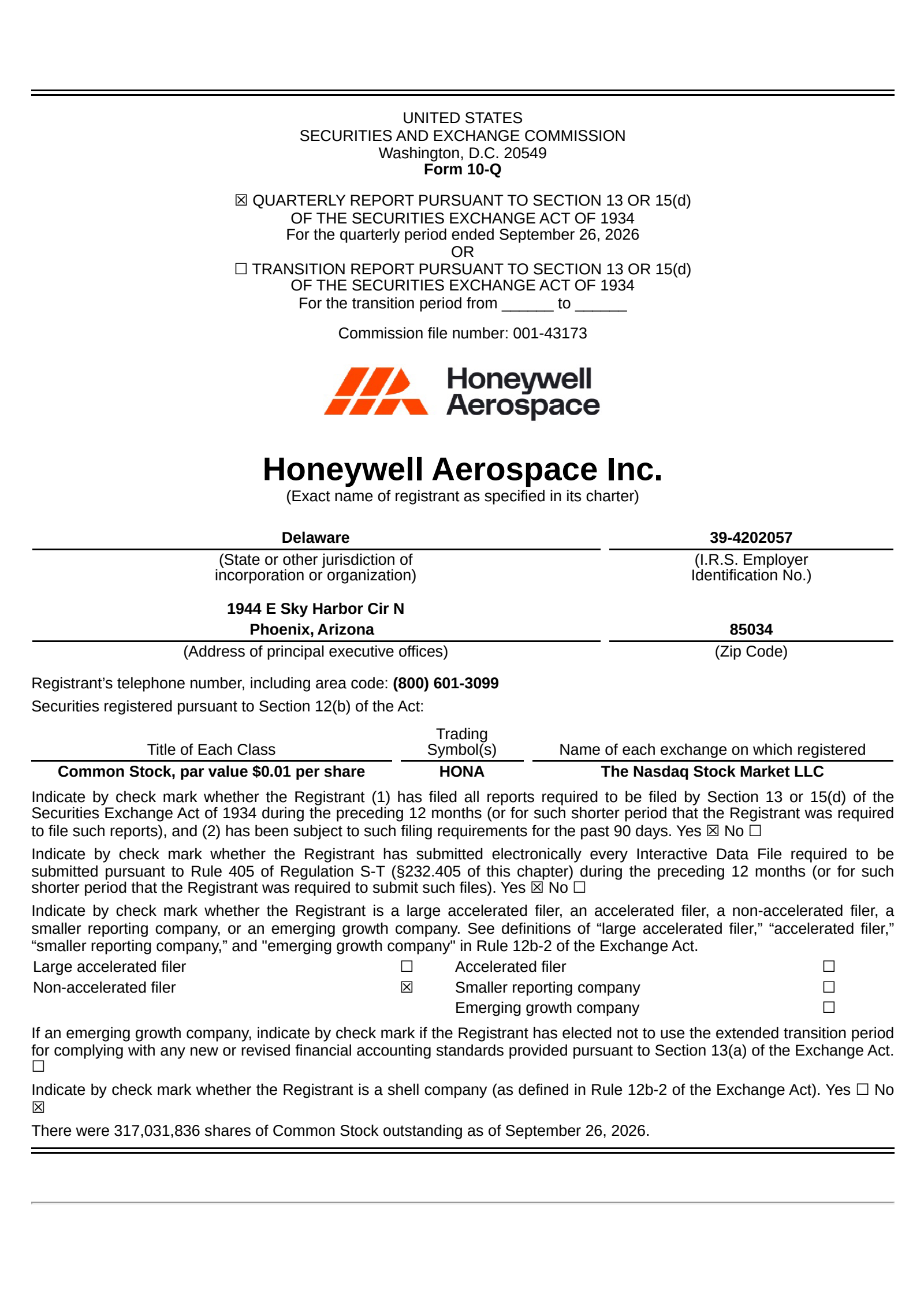 Honeywell Aerospace's Q3 2026 Quarterly report