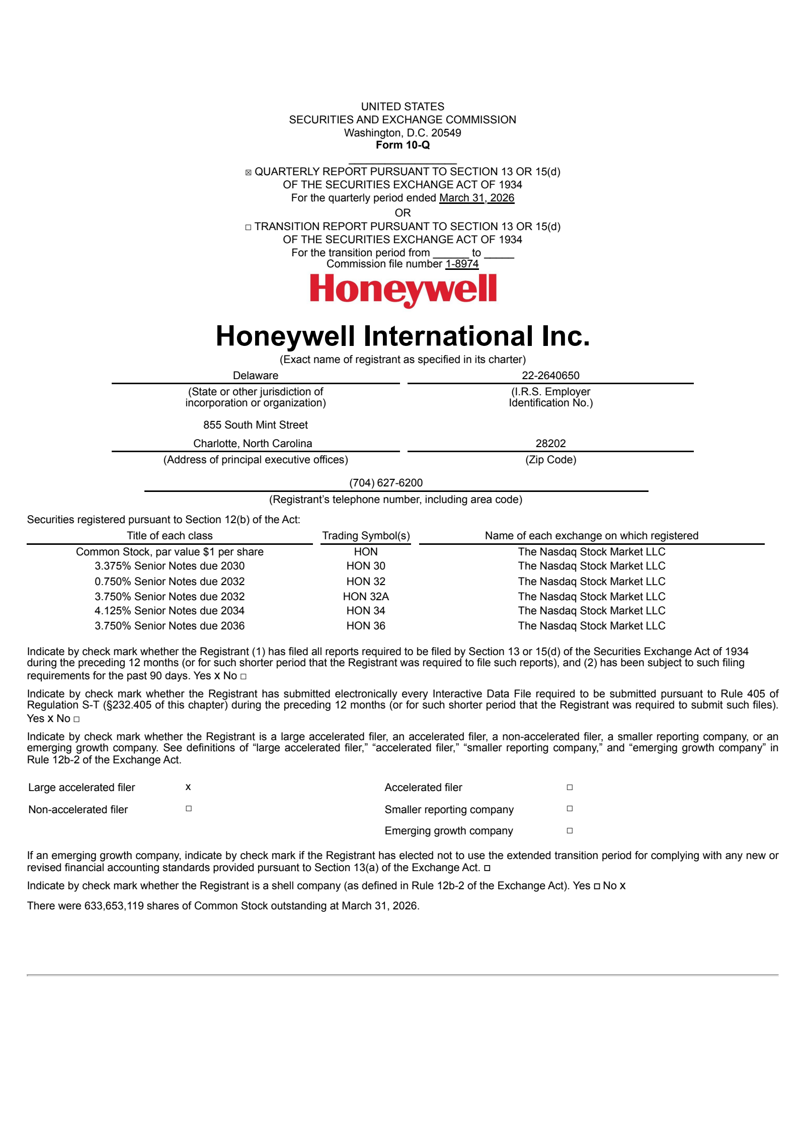 Honeywell International's Q1 2026 Quarterly report