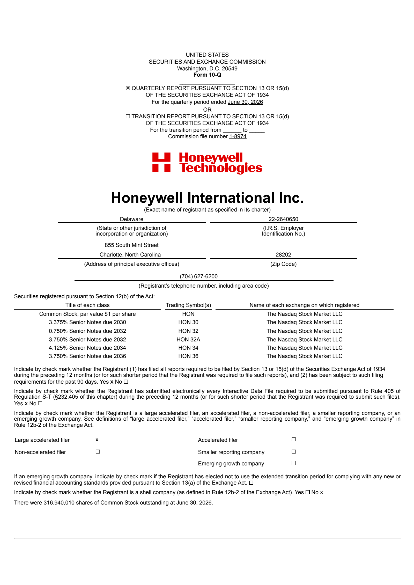 Honeywell International's Q2 2026 Quarterly report