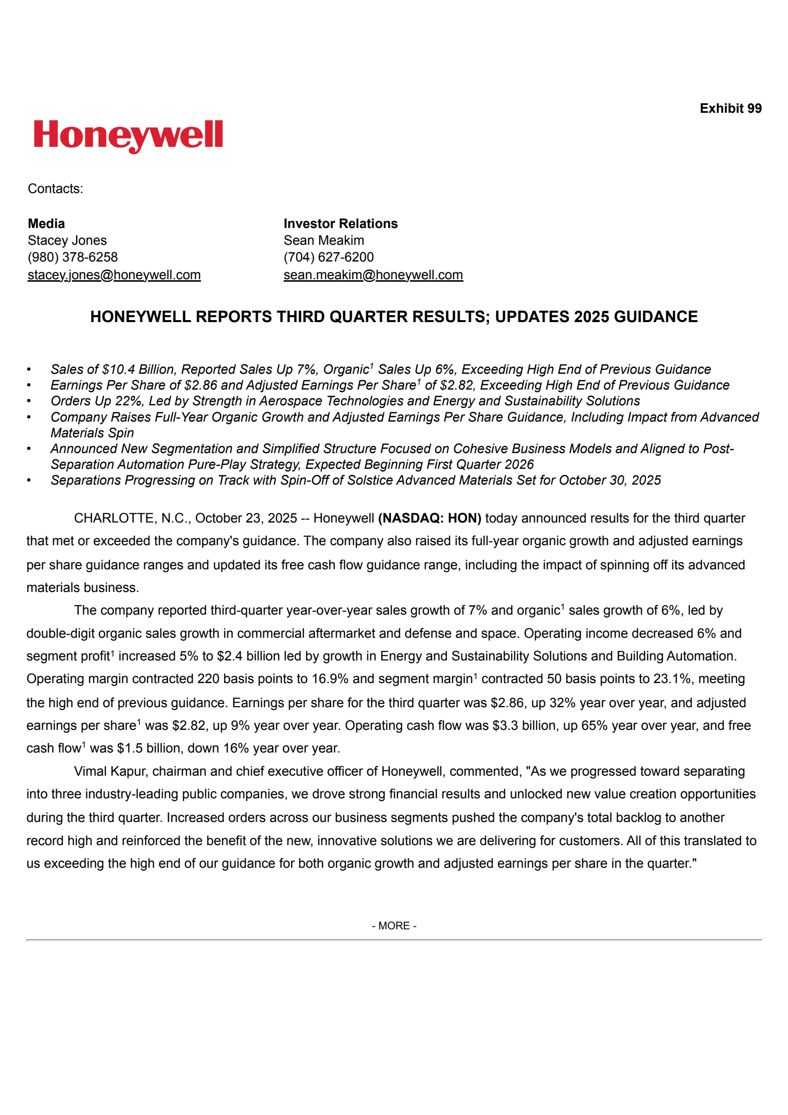 Honeywell International's Q3 2025 Earnings Release