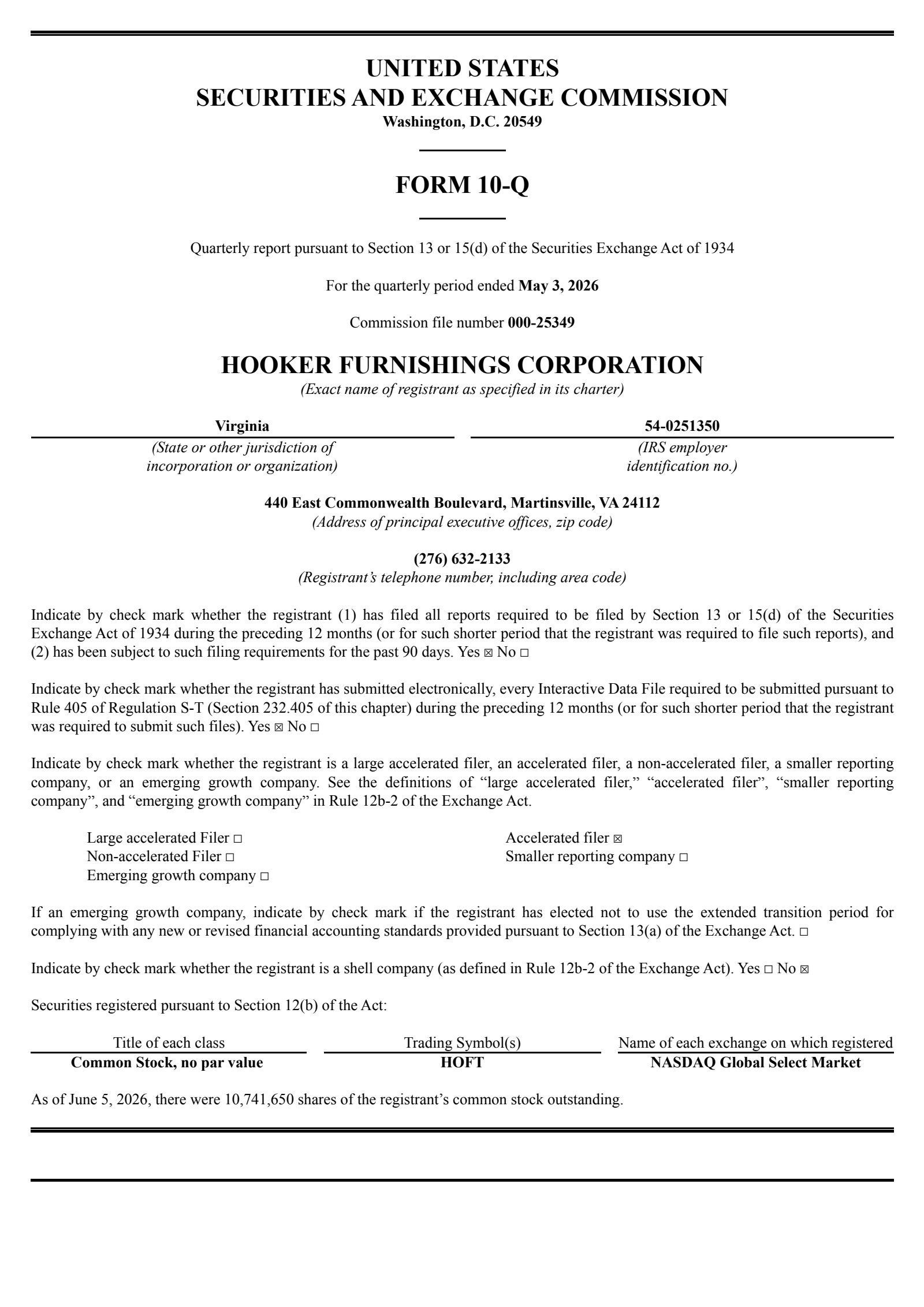 Hooker Furnishings' Q1 2027 Quarterly report