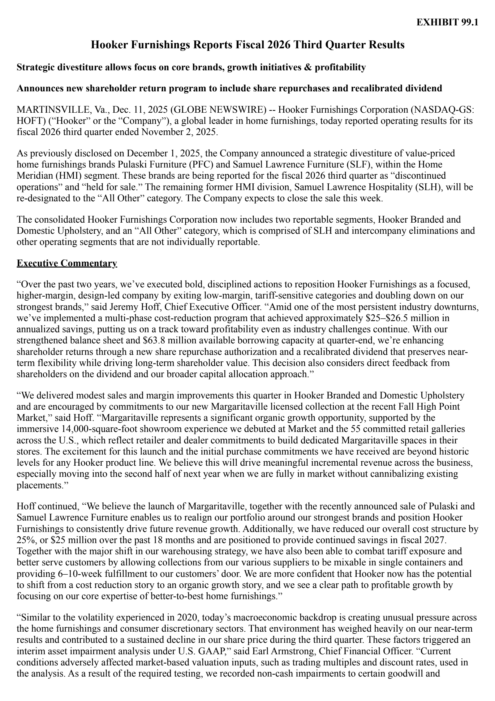 Hooker Furnishings' Q3 2026 Earnings Release