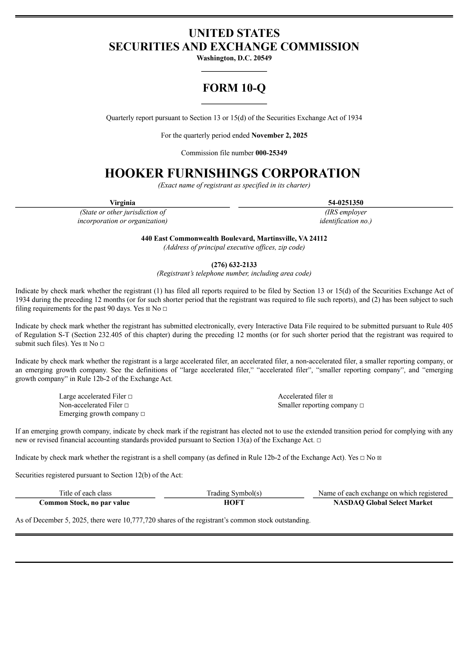 Hooker Furnishings' Q3 2026 Quarterly Report