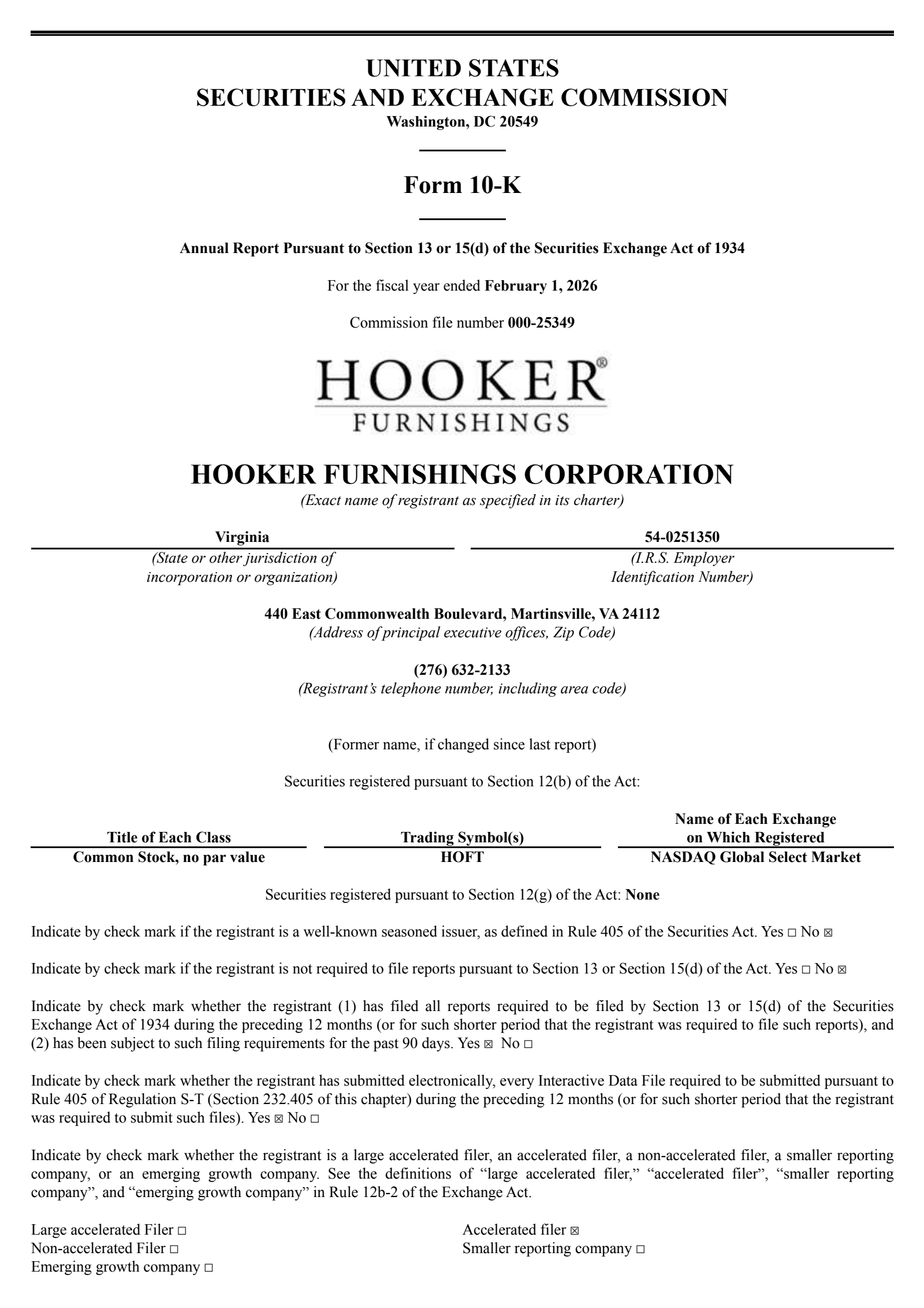 Hooker Furnishings' Q4 2026 Annual report
