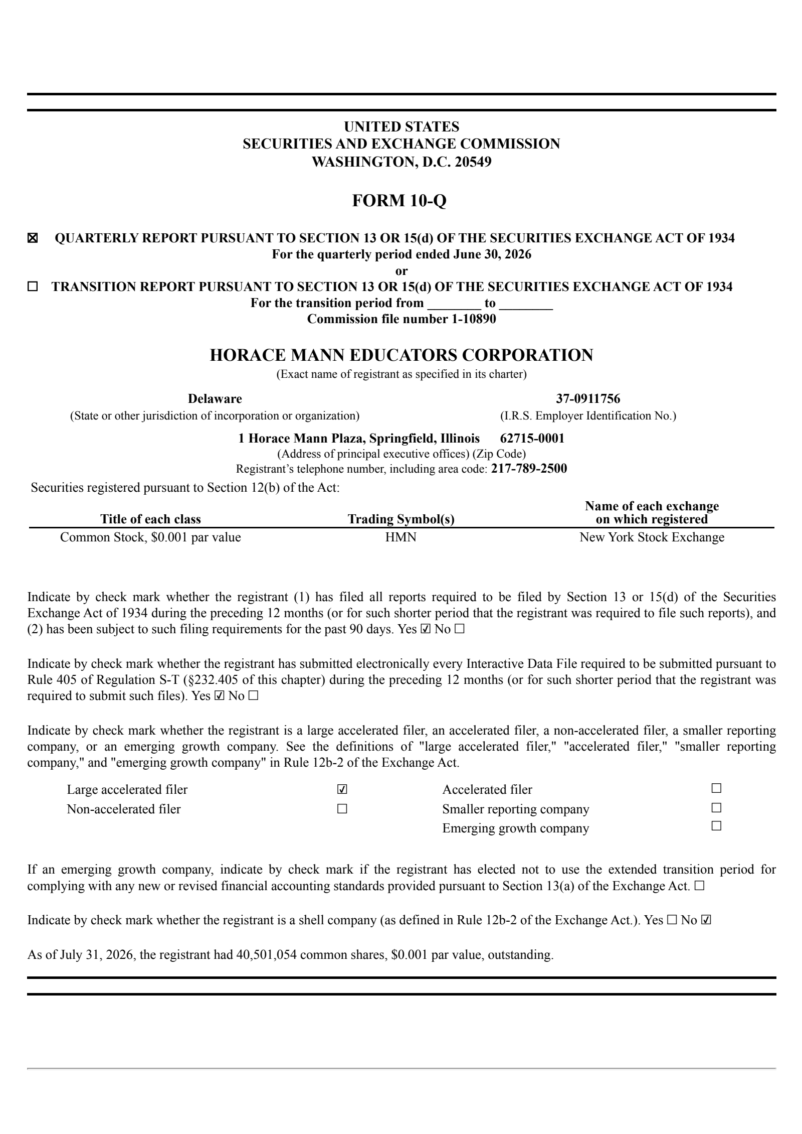 Horace Mann Educators' Q2 2026 Quarterly report