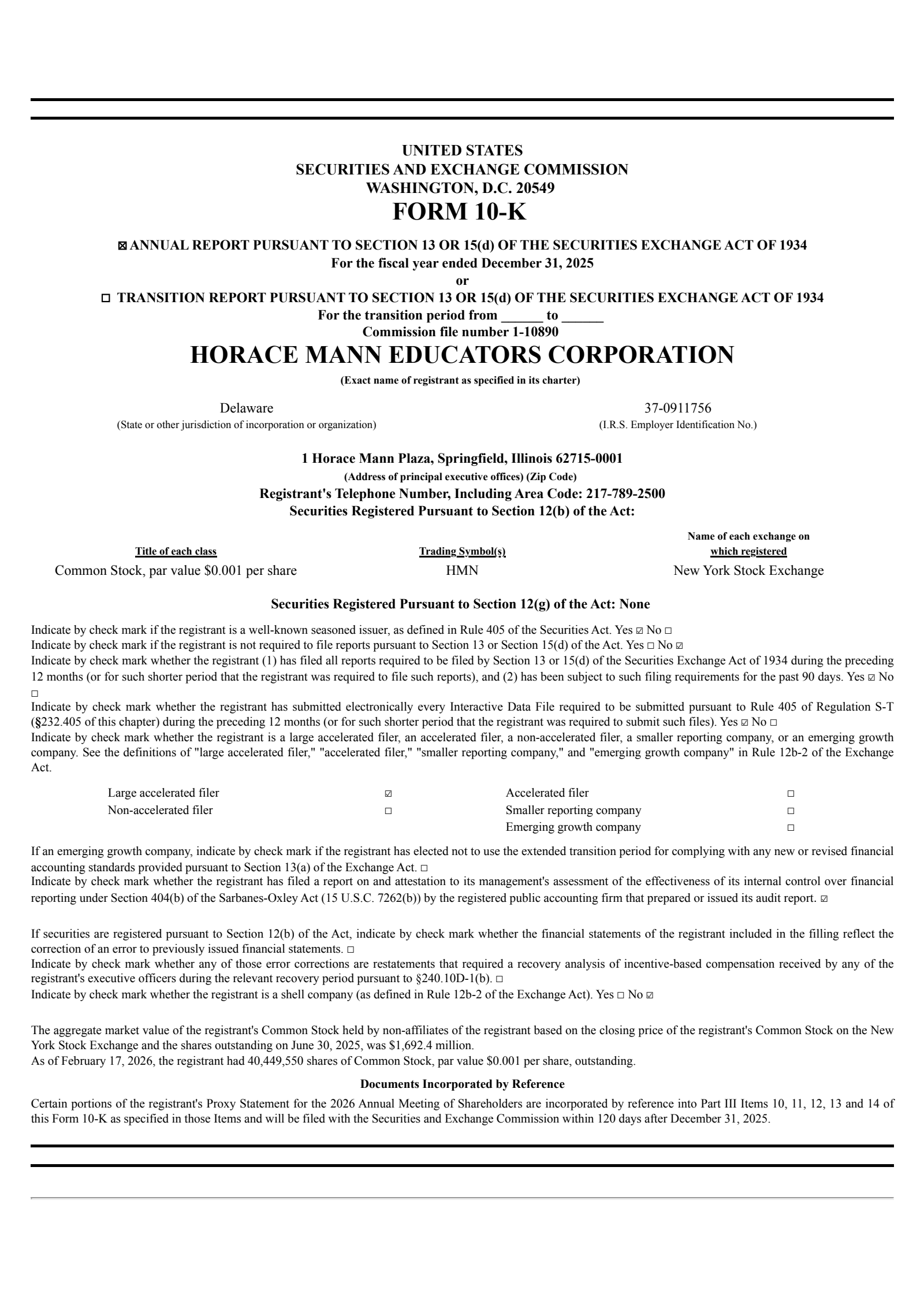 Horace Mann Educators' Q4 2025 Annual report
