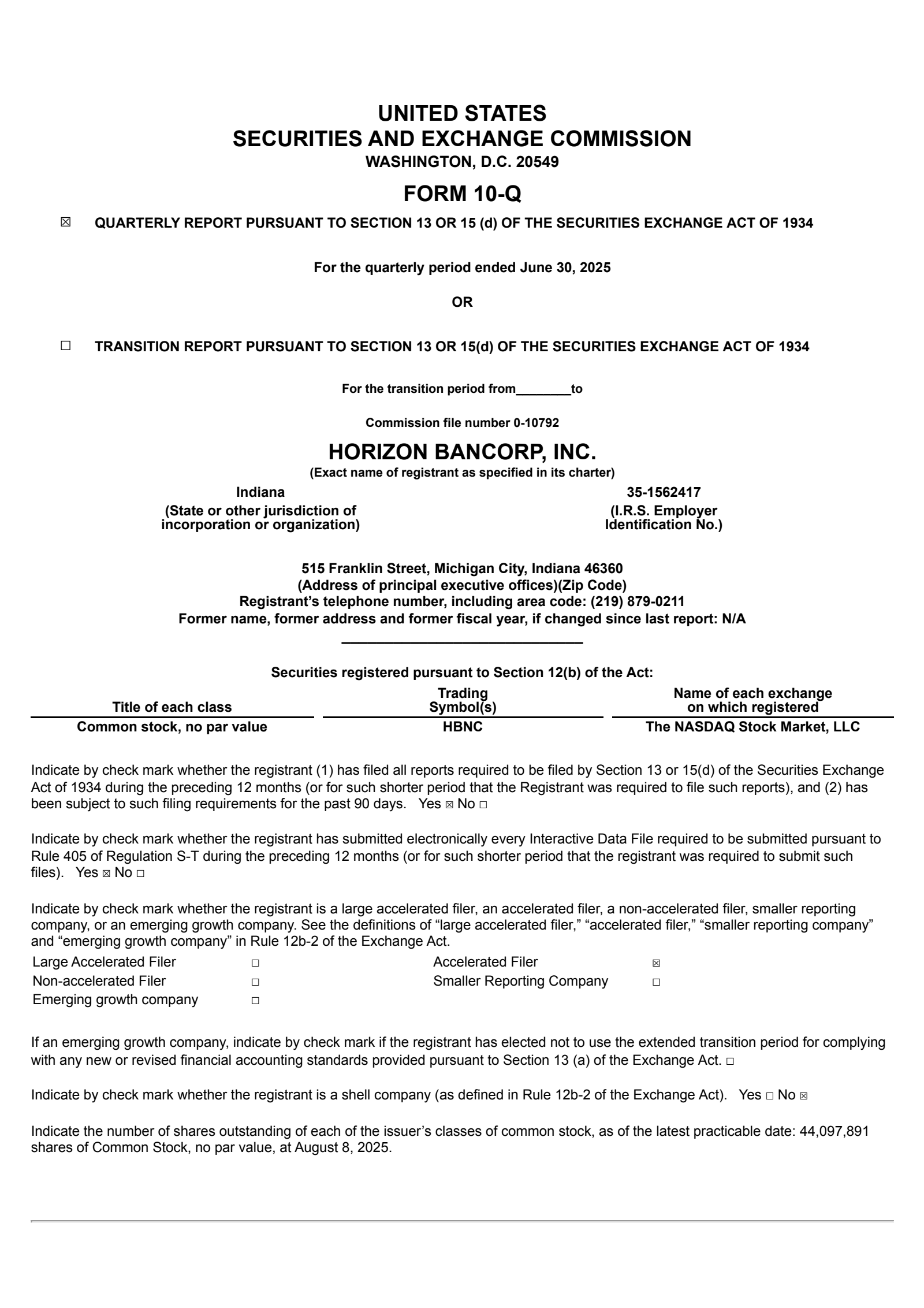 Horizon Bancorp (IN)'s Q2 2025 Quarterly report