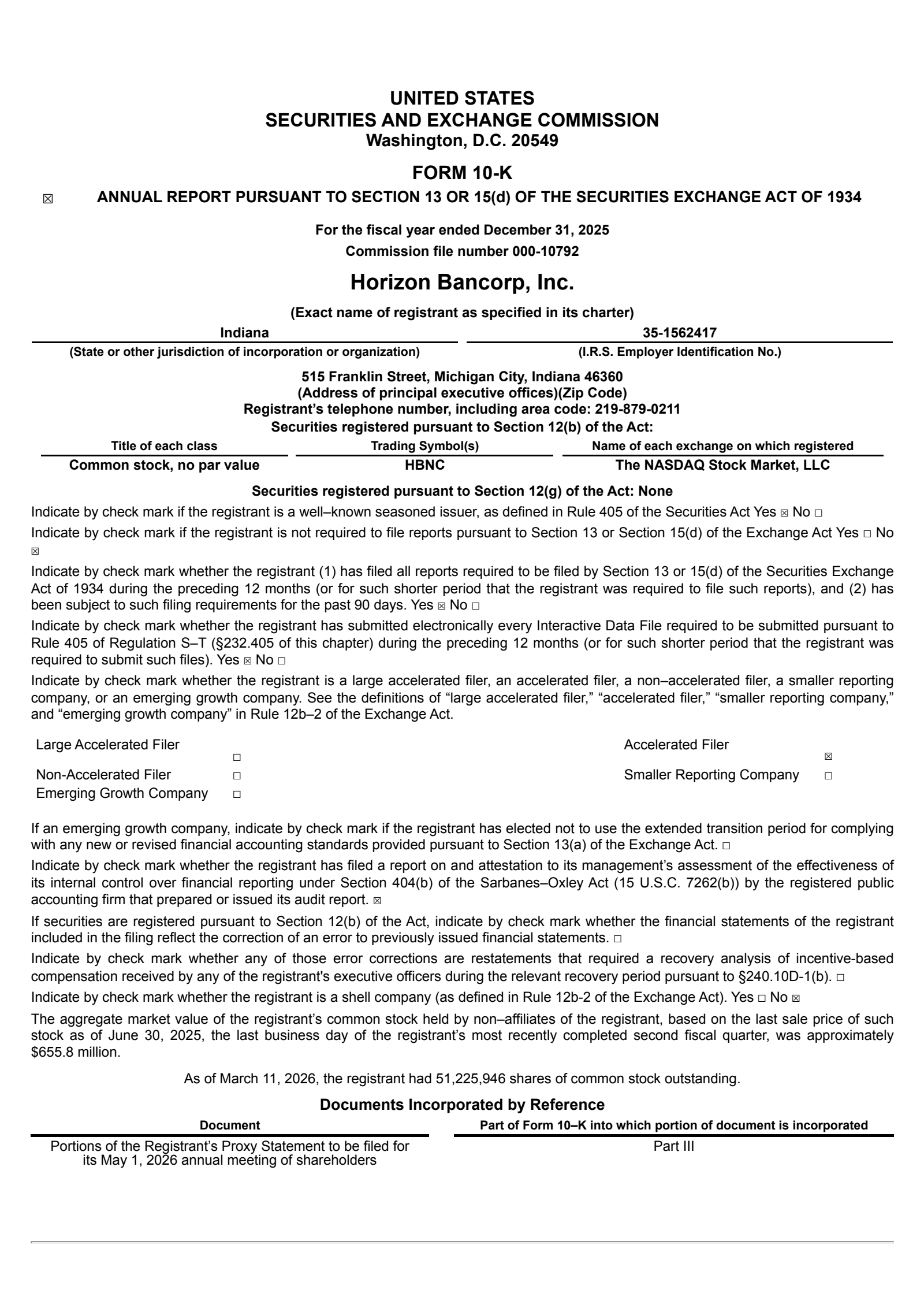 Horizon Bancorp (IN)'s Q4 2025 Annual report