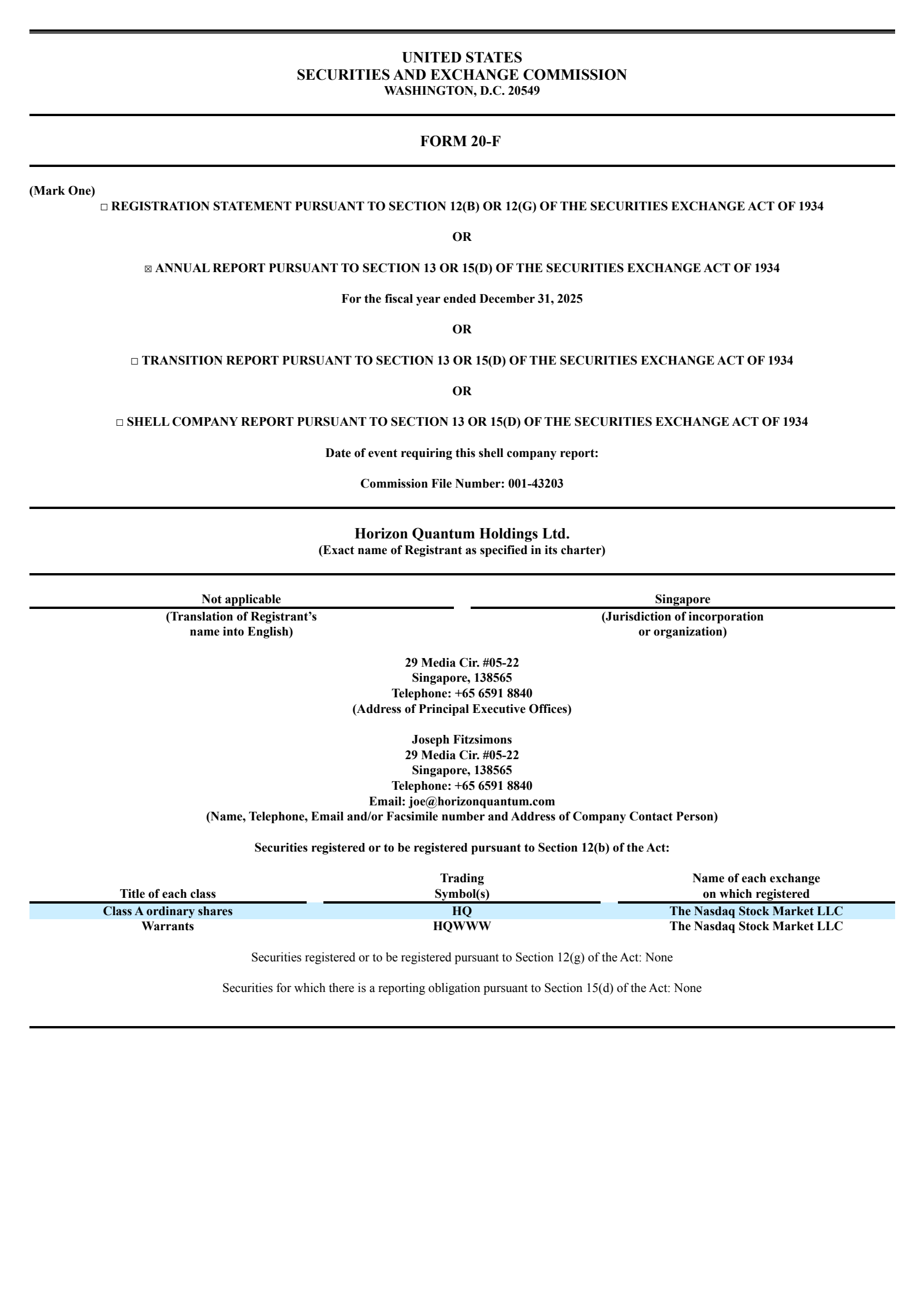 Horizon Quantum Computing Pte.'s Q4 2025 Annual report