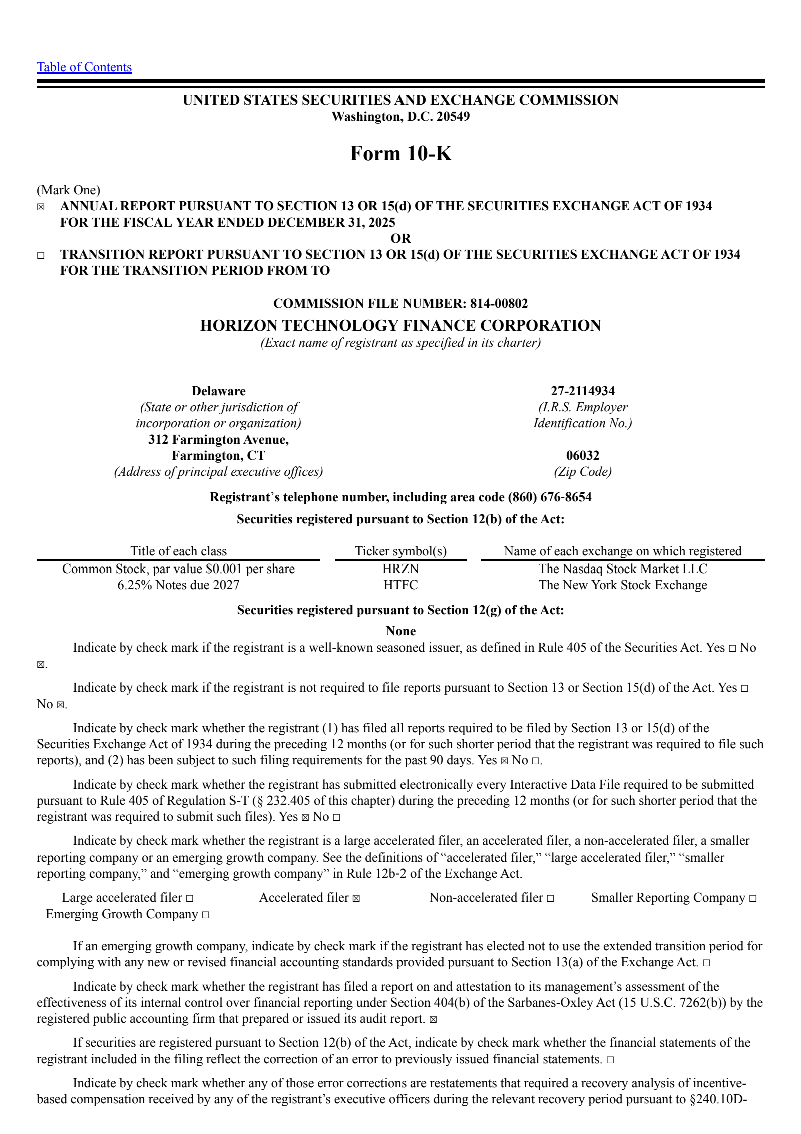 Horizon Technology Finance's Q4 2025 Annual report