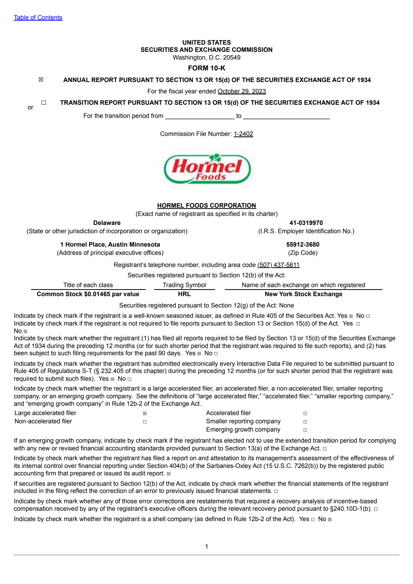 Hormel Foods' Q4 2023 Annual report