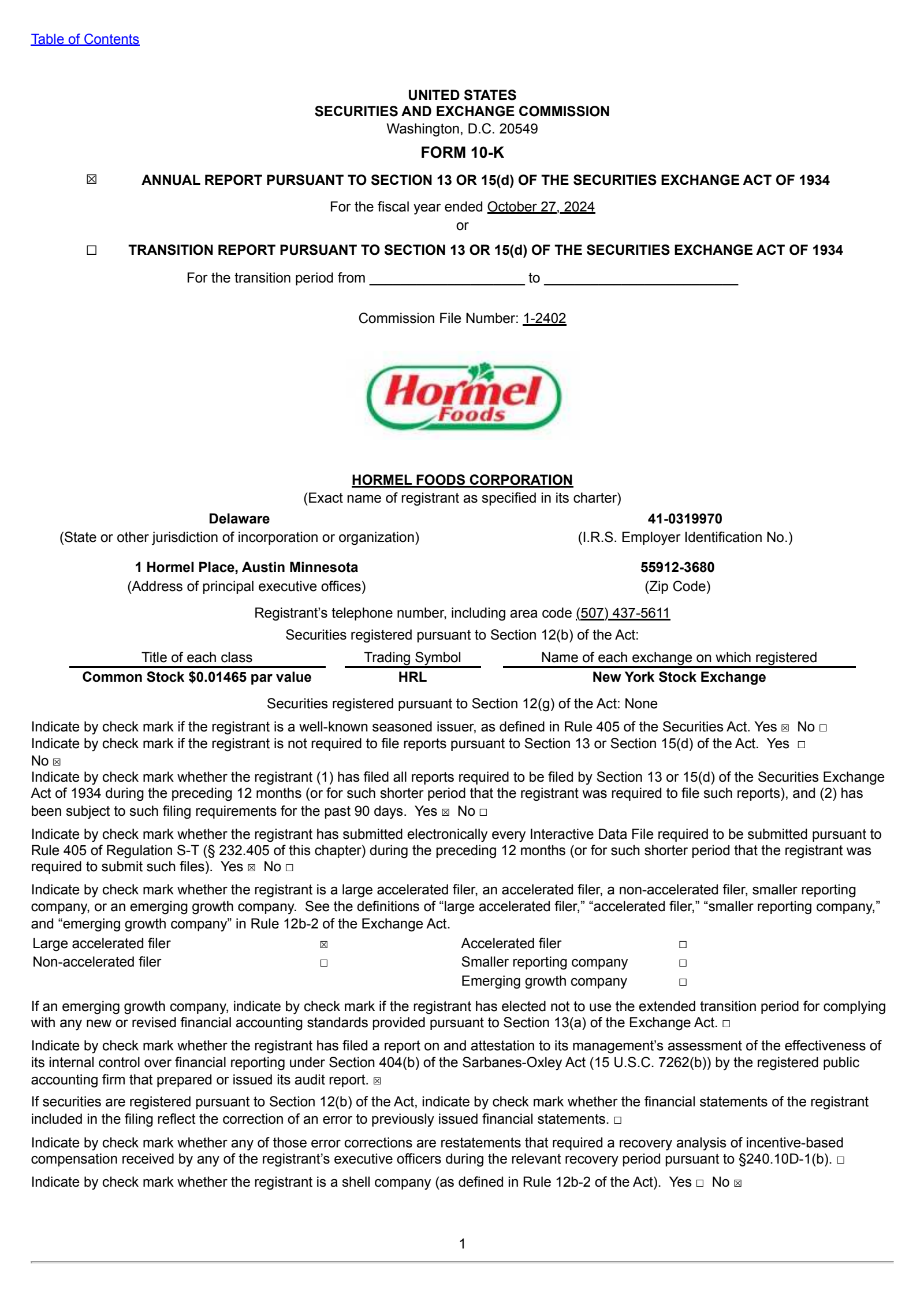 Hormel Foods' Q4 2024 Annual report
