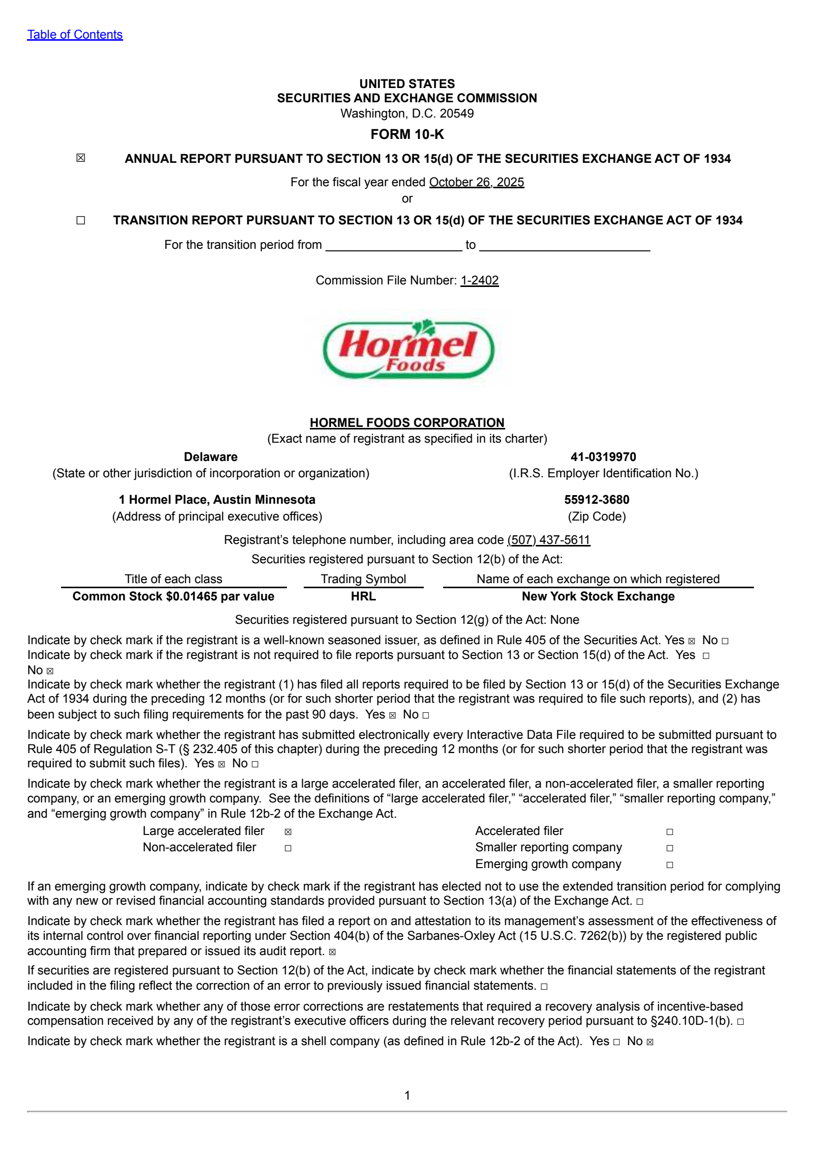 Hormel Foods' Q4 2025 Annual report