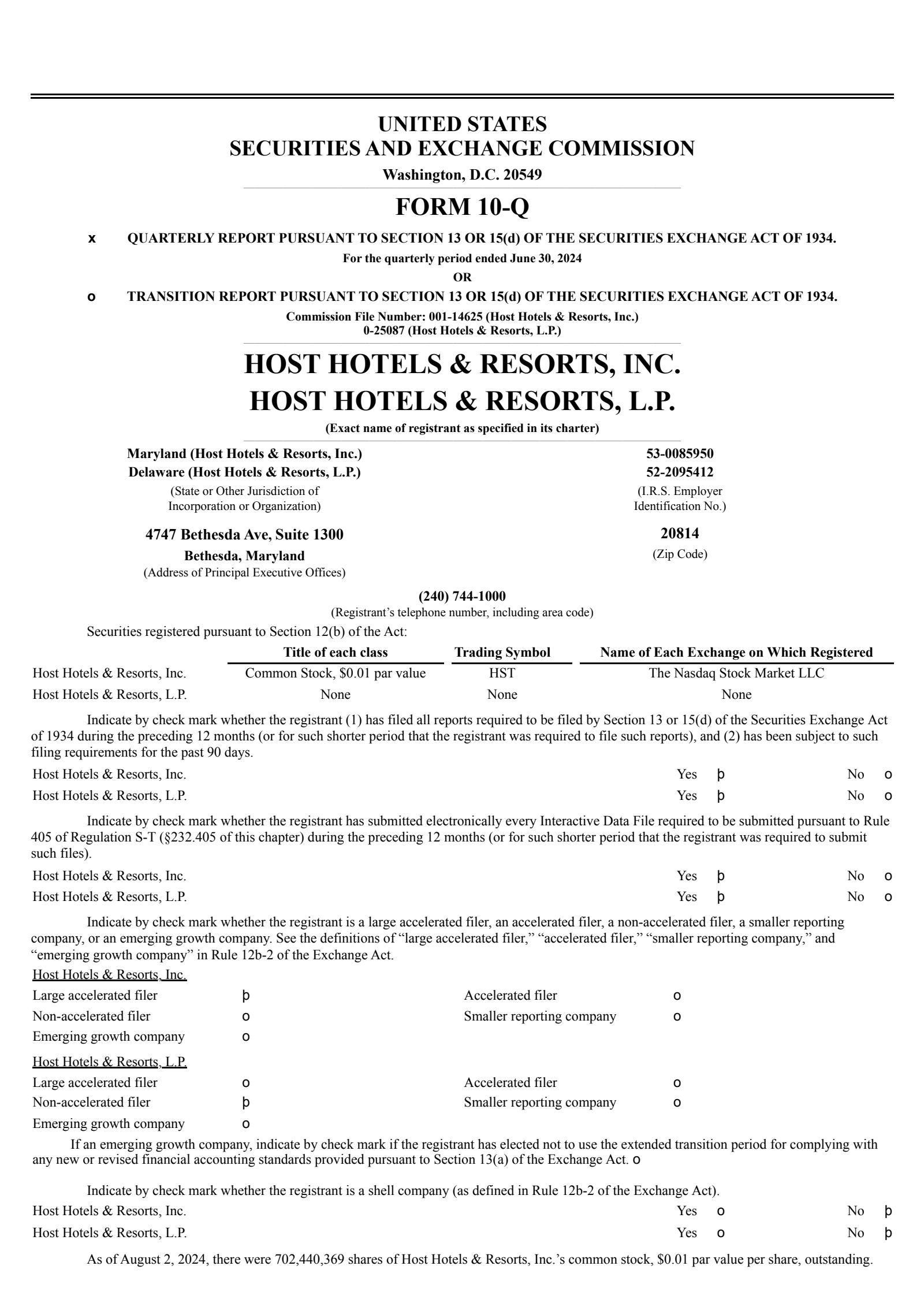 HST Q2 2024 Earnings Report on 7/31/2024