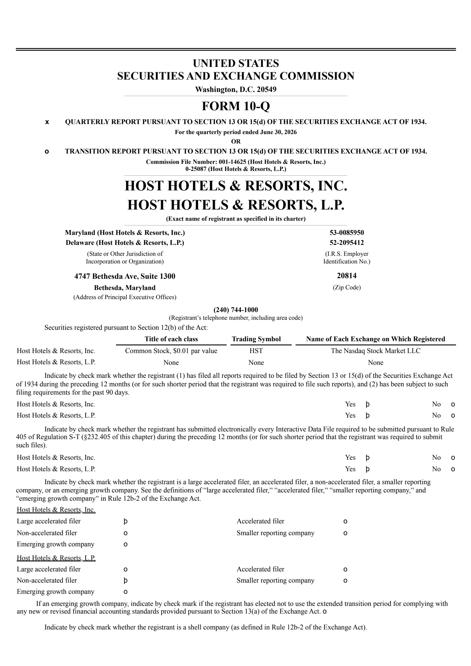 Host Hotels & Resorts' Q2 2026 Quarterly report