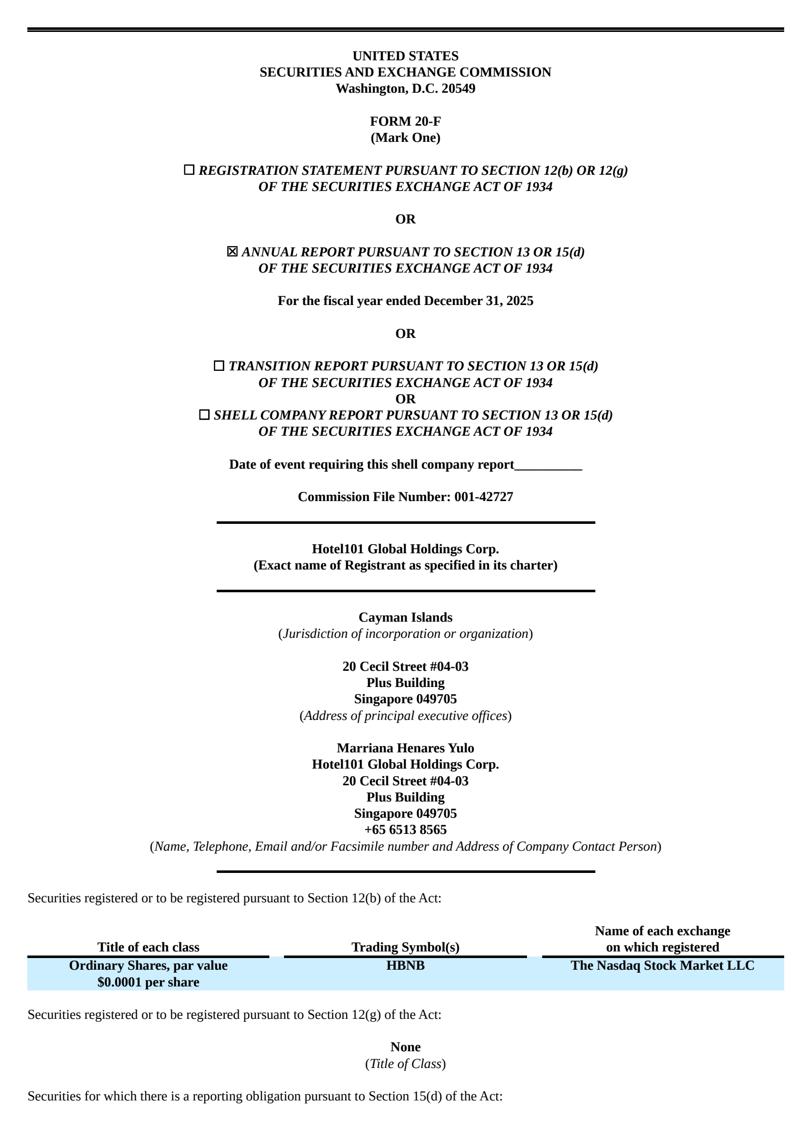 Hotel101 Global's H2 2025 Annual report