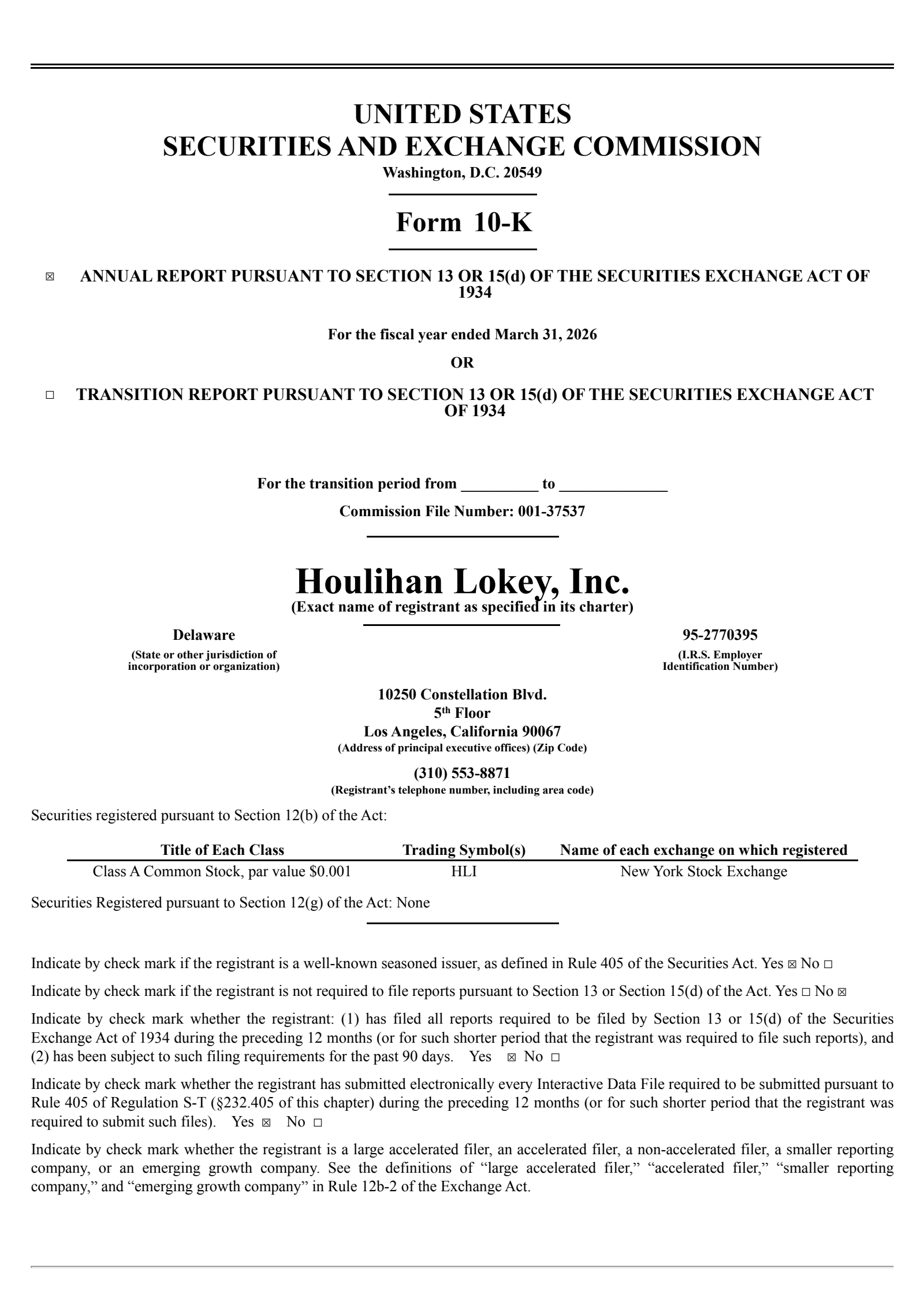 Houlihan Lokey's Q4 2026 Annual report