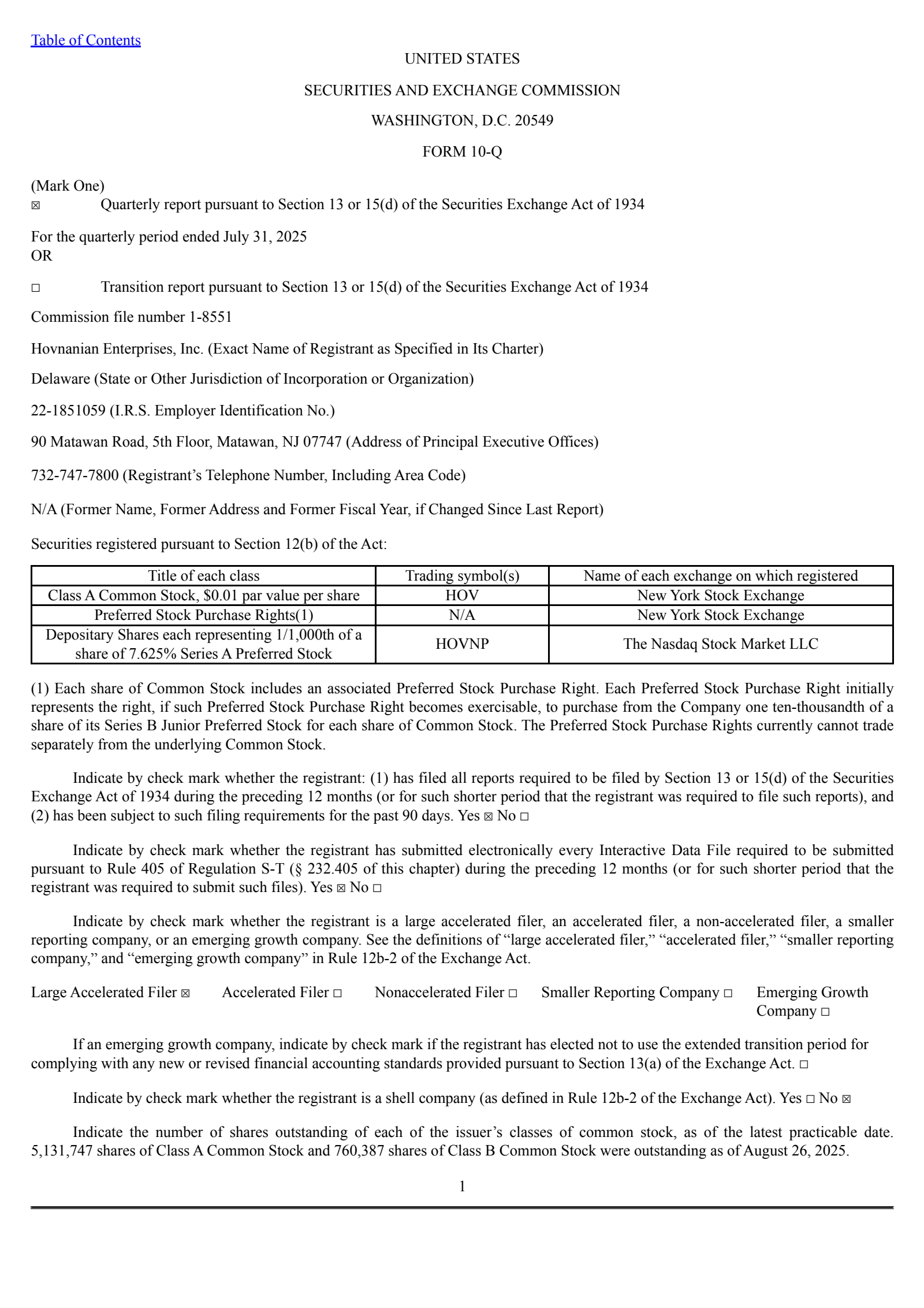 Hovnanian Enterprises' Q3 2025 Quarterly report