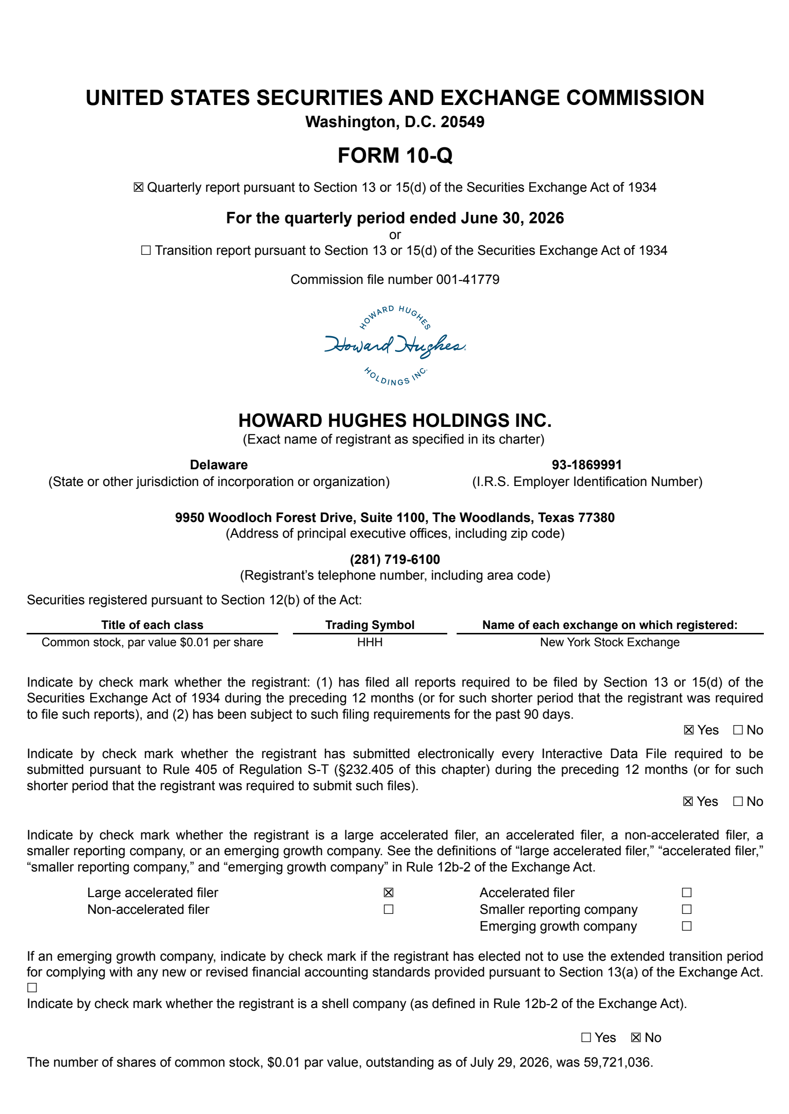 Howard Hughes' Q2 2026 Quarterly report