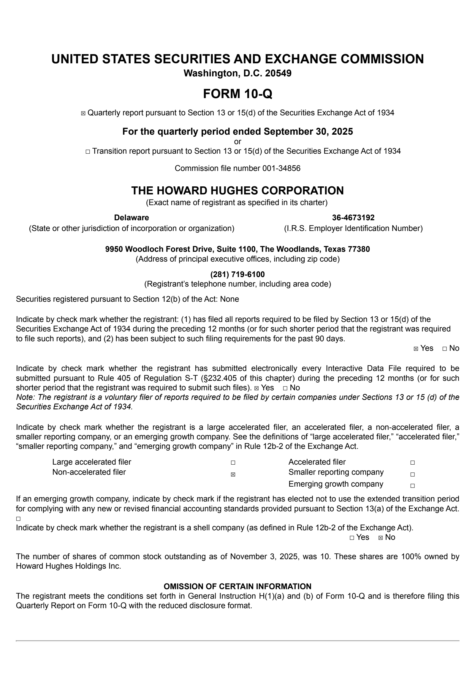 Howard Hughes' Q3 2025 Quarterly Report